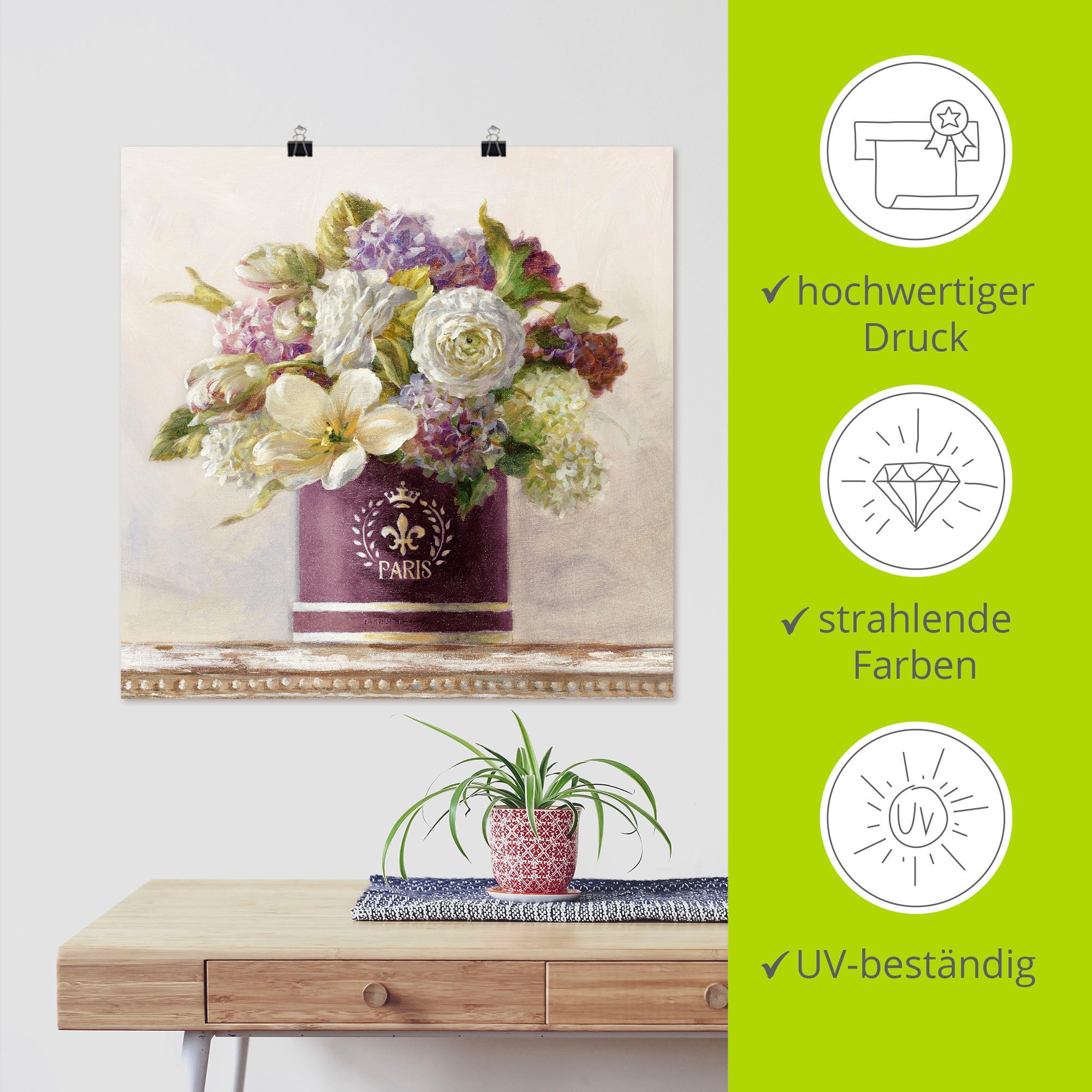 Artland Artprint Tulpen in Auberginer hoedendoos als artprint op linnen, poster in verschillende formaten maten