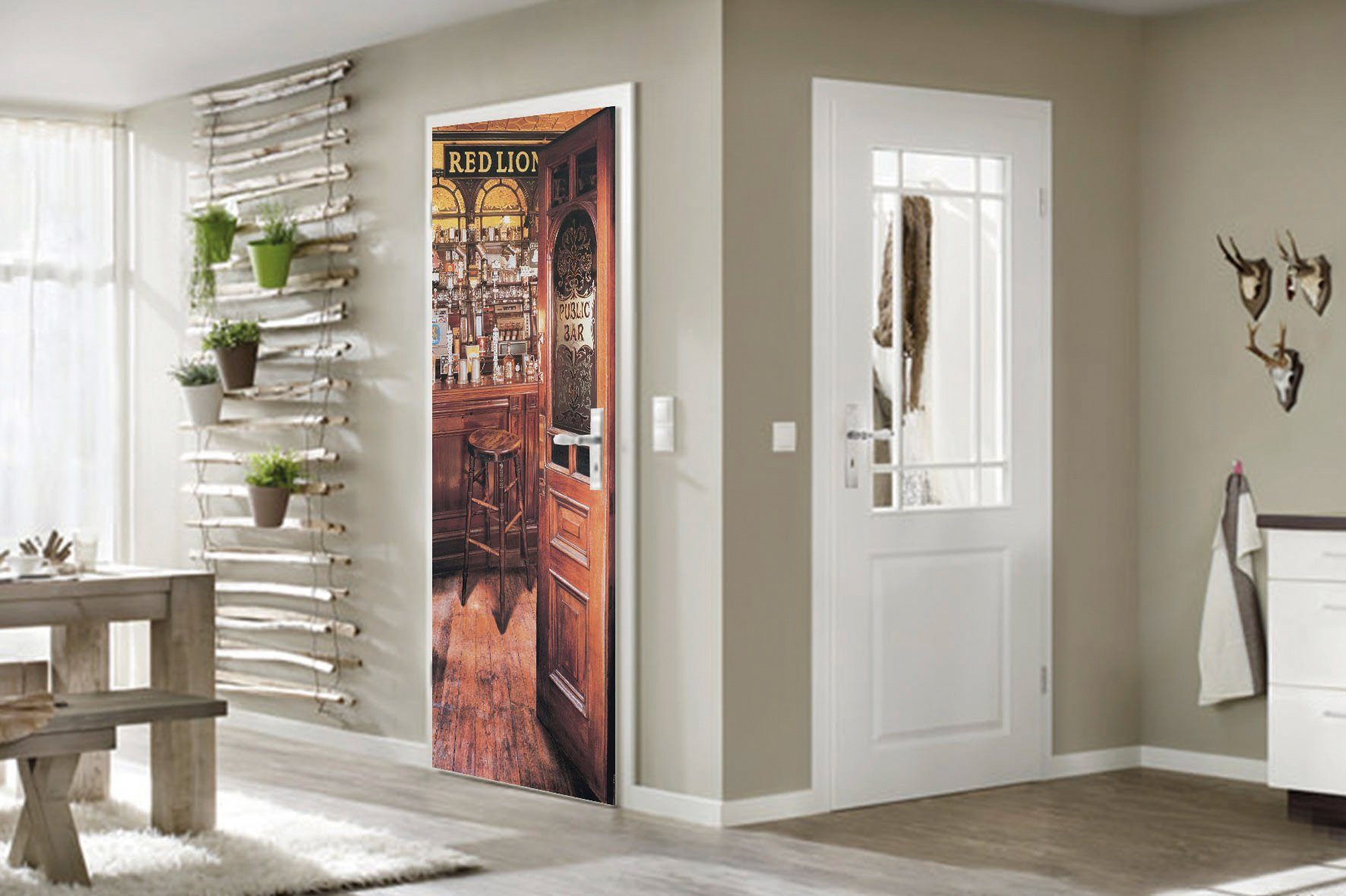 Papermoon Fotobehang Red Lion pub - deurbehang Vlies, 2 banen, 90x 200 cm (2-delig)