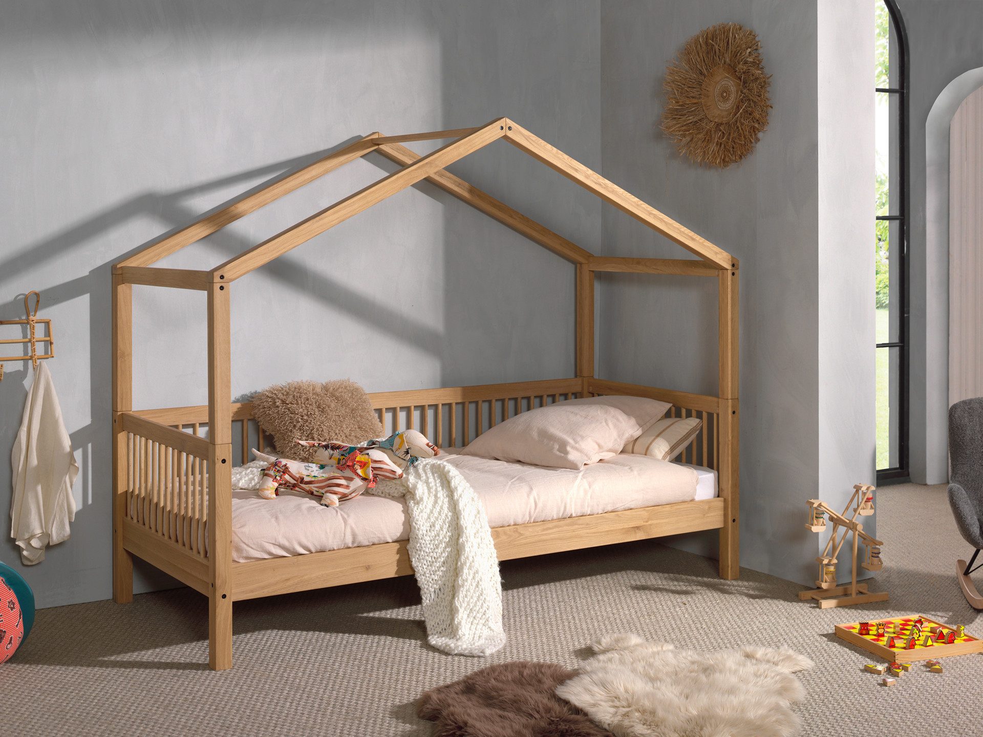 Home affaire Huisbed van massief geolied eikenhout, lf 90x200 cm, optioneel met bedlade