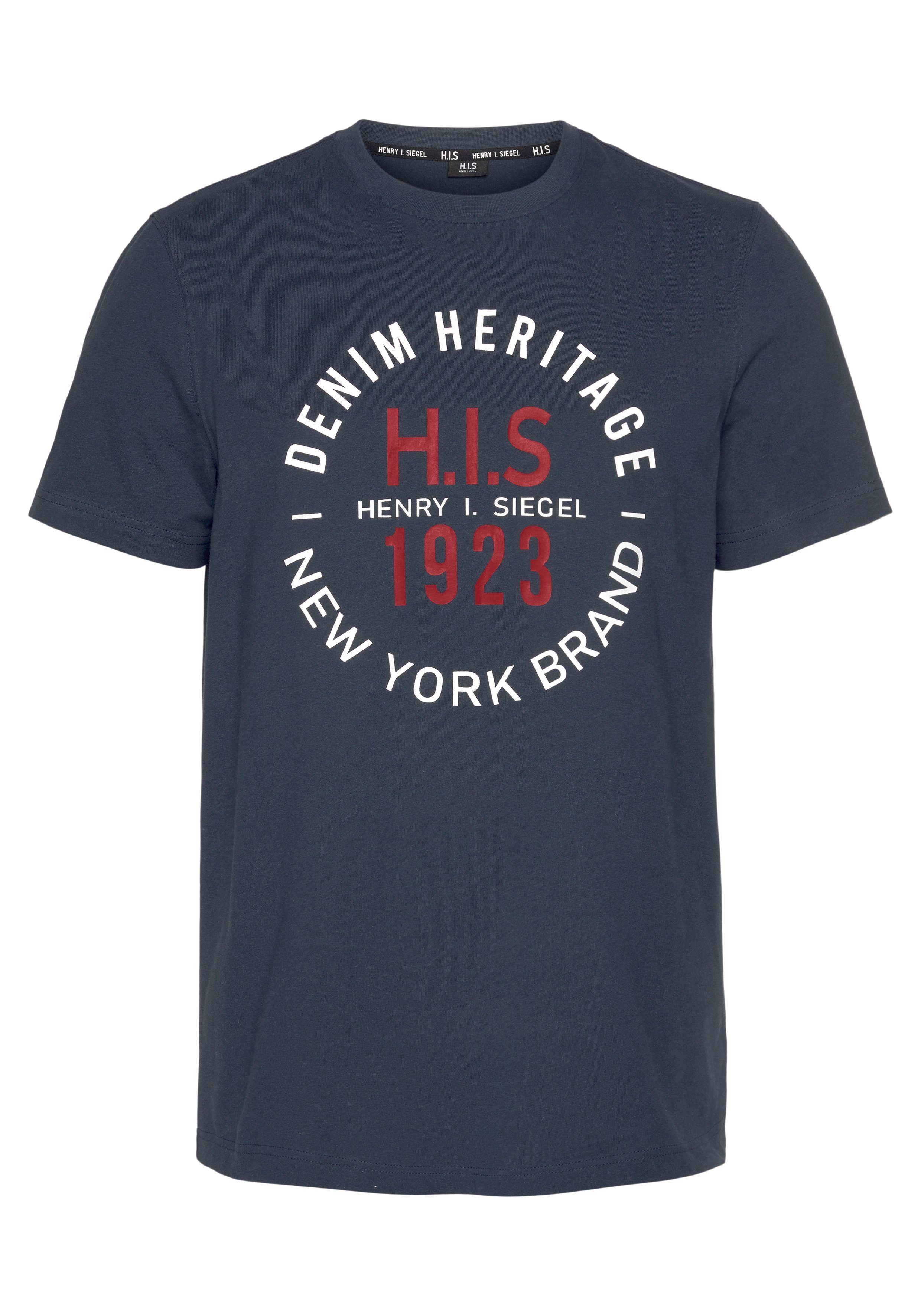 H.I.S Shirt met ronde hals Korte mouwen, smalle pasvorm, met print, ronde hals, van katoen