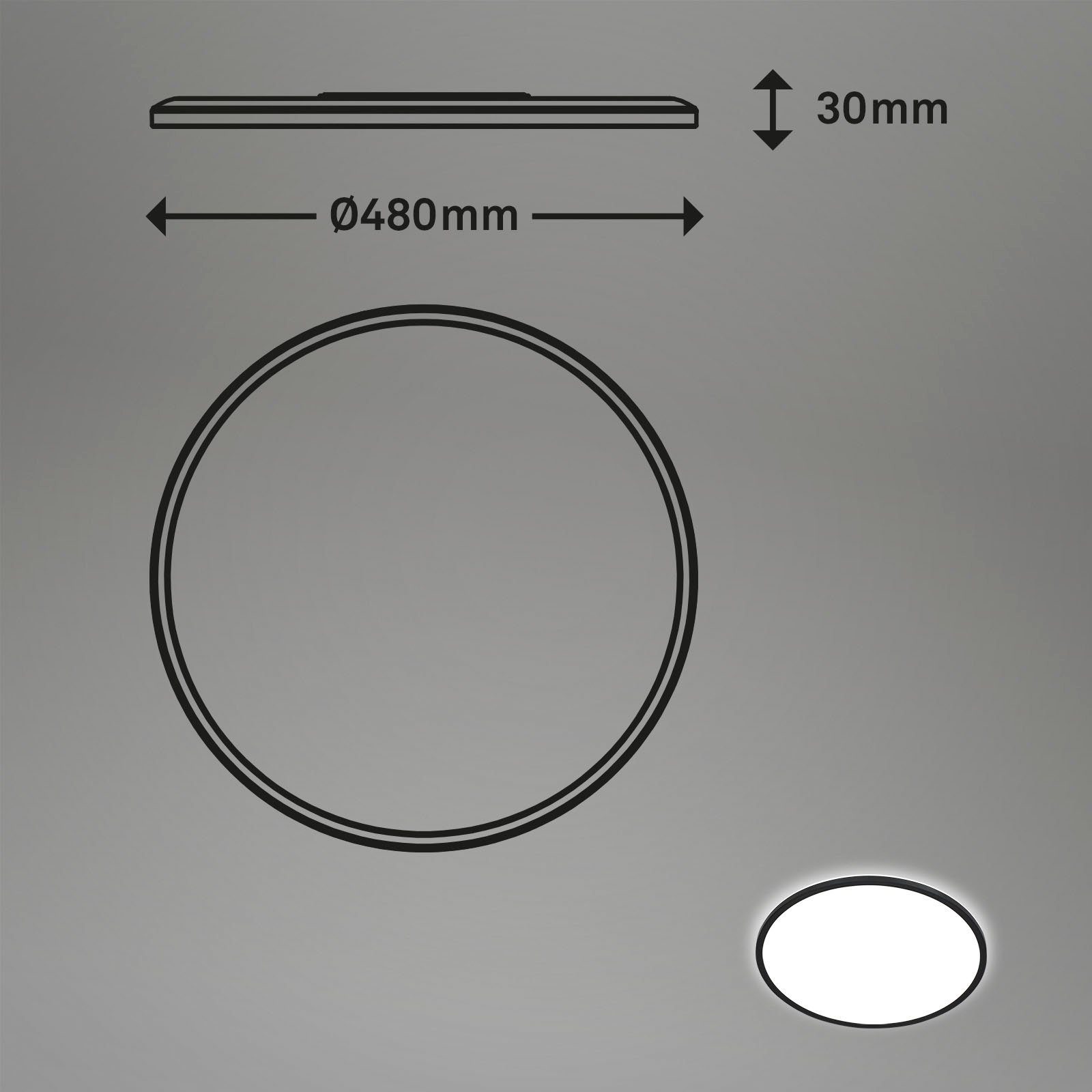 Briloner Leuchten Led-paneel 3428015 SLIM Plafondlamp, 48x3 cm, zwart, 30W, woonkamer, slaapkamer, keuken