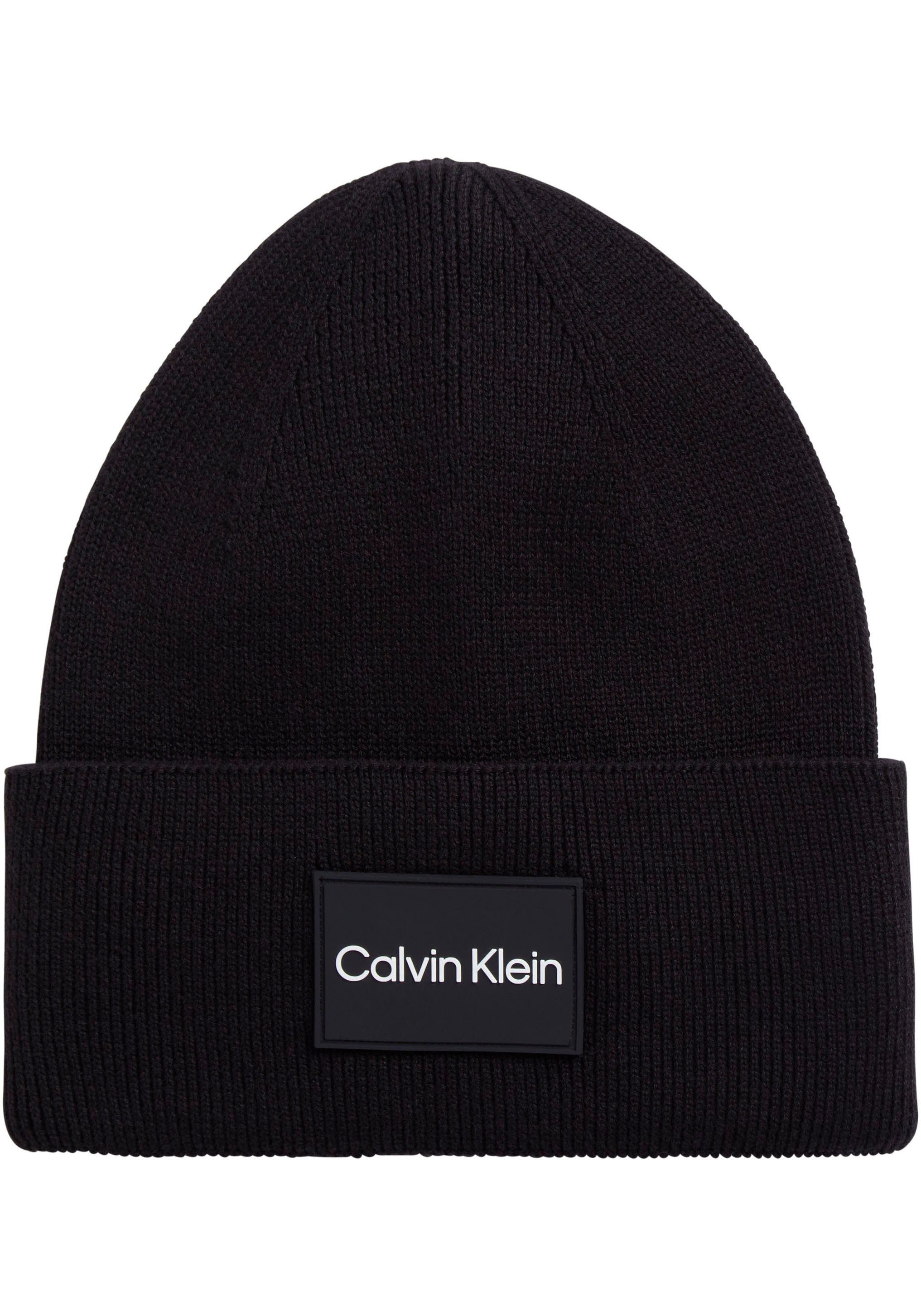 Calvin Klein Beanie FINE cotton rib beanie met logopatch