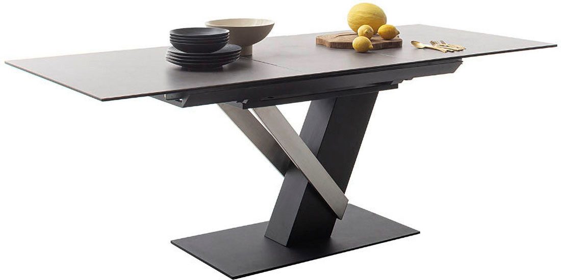 MCA furniture Eettafel MASSARO tafel met voet 160-210 cm Keramiek, metaal, synchronisatie-uittrekmechanisme, uittrekbaar, 6-8 personen