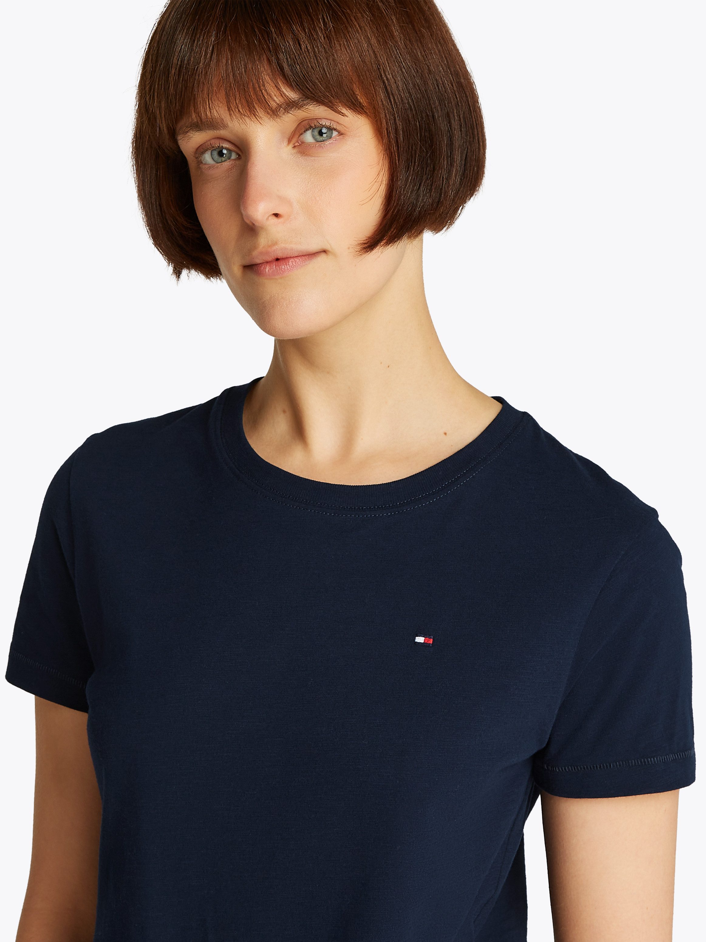 Tommy Hilfiger Shirt met ronde hals SLUB REG C-NK SS met vlamgaren structuur, met logoborduurwerk