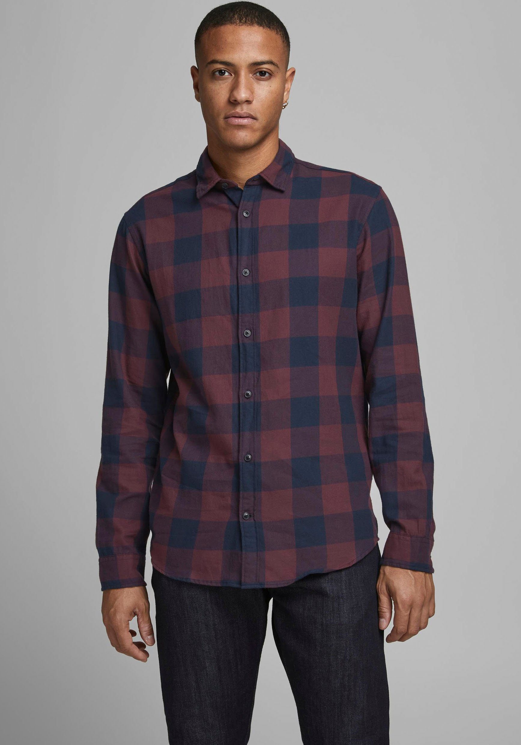 Jack & Jones Geruit overhemd JJ JJEGINGHAM TWILL SHIRT L/