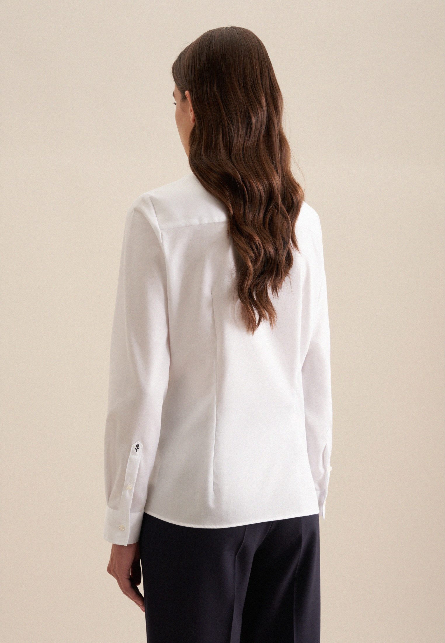 seidensticker Overhemdblouse Zwarte roos Lange mouwen kraag uni