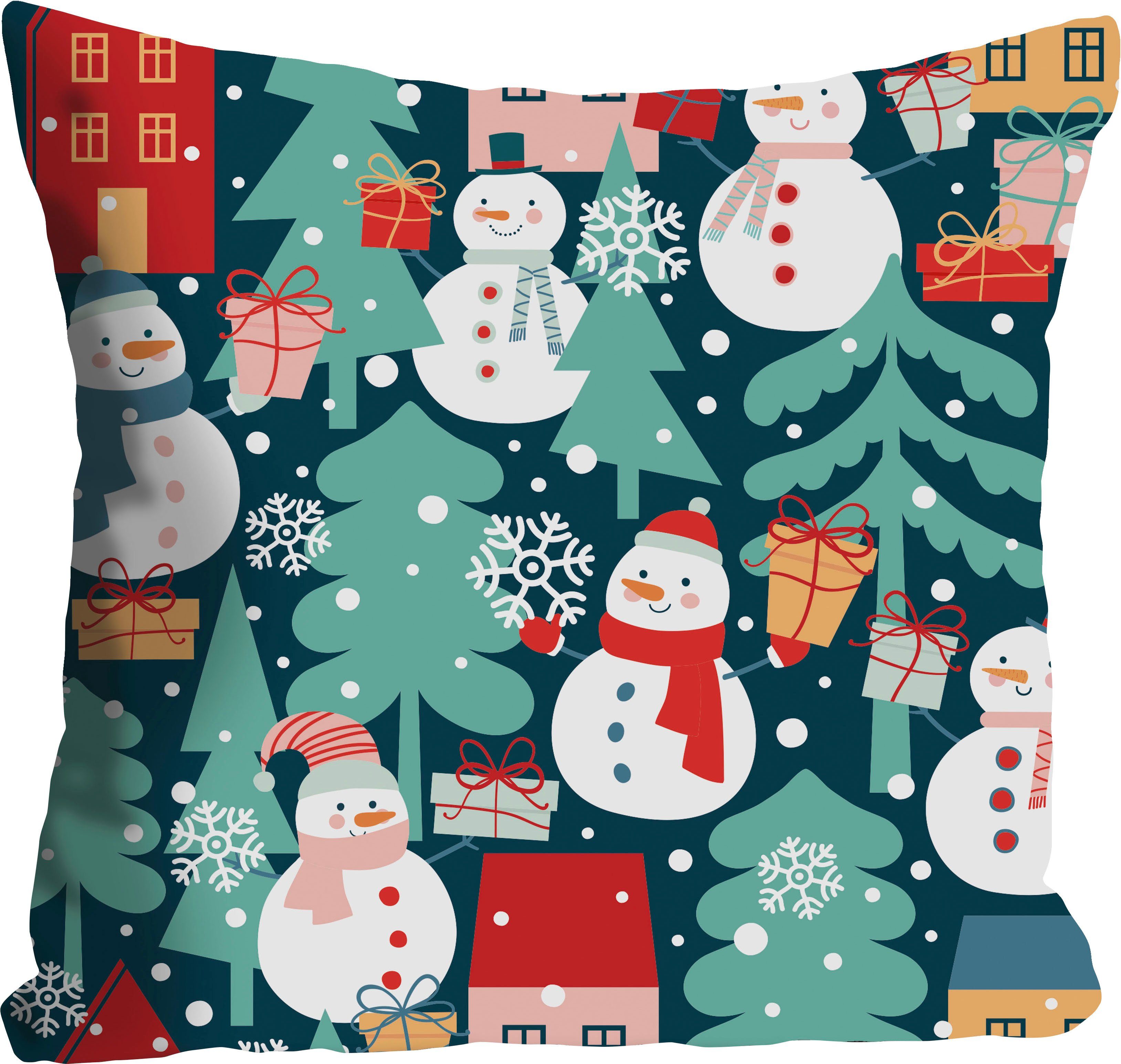 queence Sierkussen Niklas Kussenhoes, sneeuwmannen, kerstbomen, kerst, winterachtig, feestelijk (1 stuk)