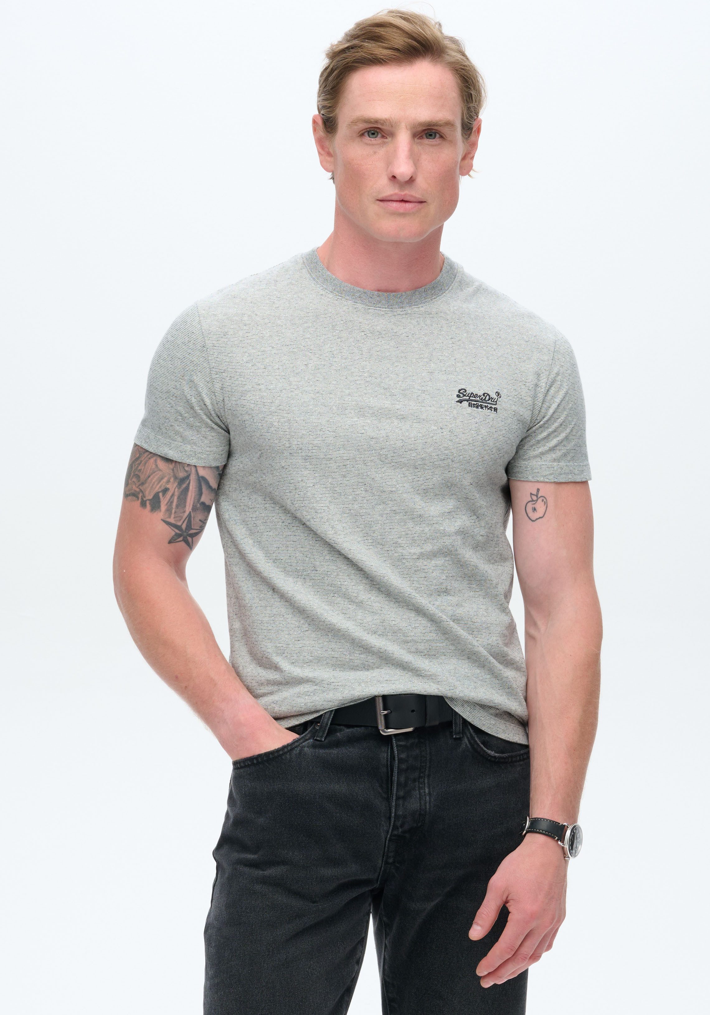 Superdry Shirt met ronde hals ESSENTIAL LOGO EMB TEE heren ronde hals maat XXXL grijs