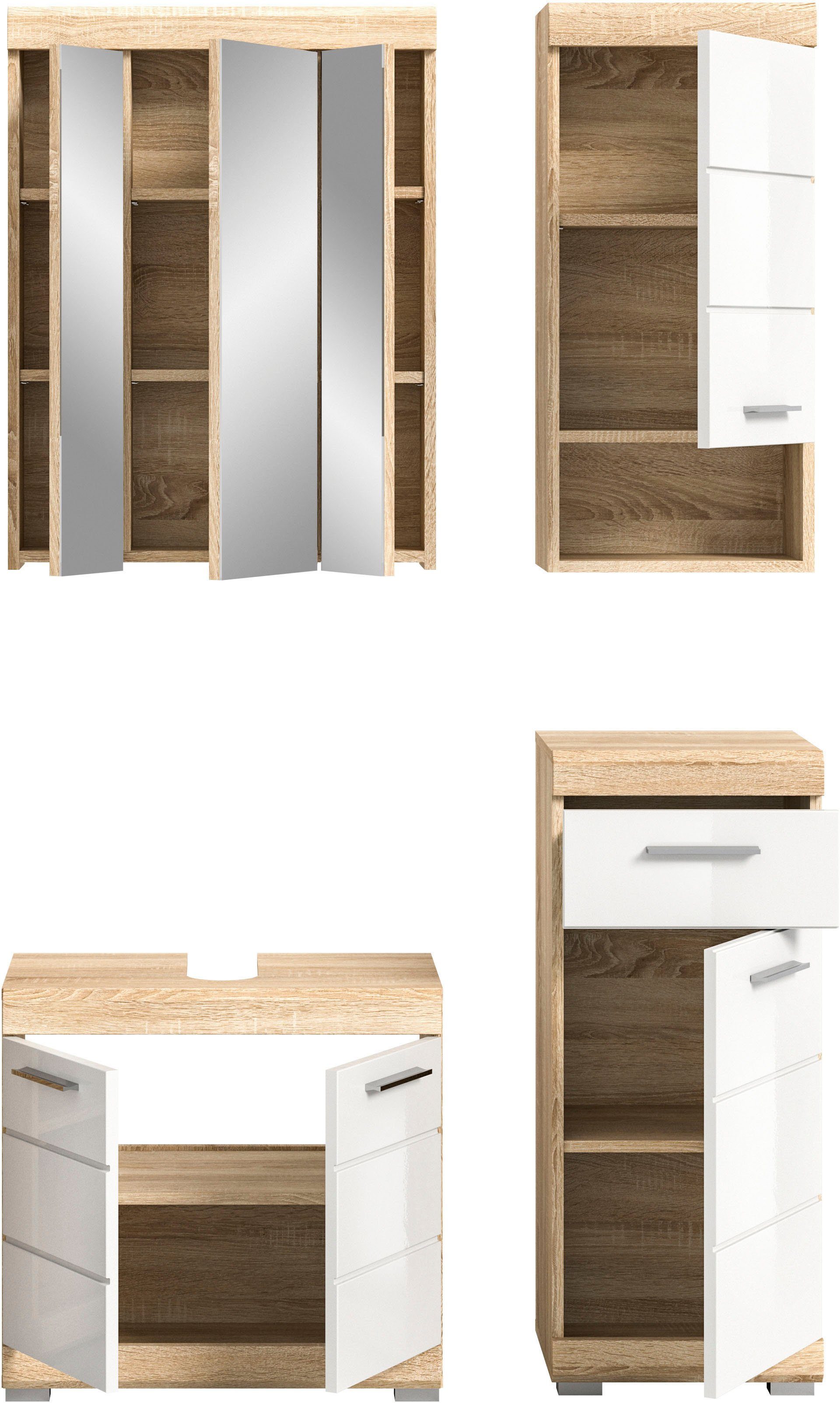 INOSIGN Badkamerserie Siena, 4-delig, bestaande uit: Wastafelonderkast, Spiegelkast, Onderkast, Hankast (set, 4-delig)
