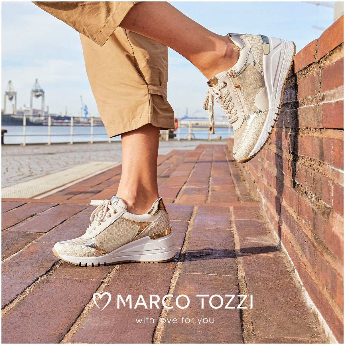 Marco Tozzi Sneakers met sleehak vrijetijdsschoen, lage schoen, veterschoen in vegan uitvoering