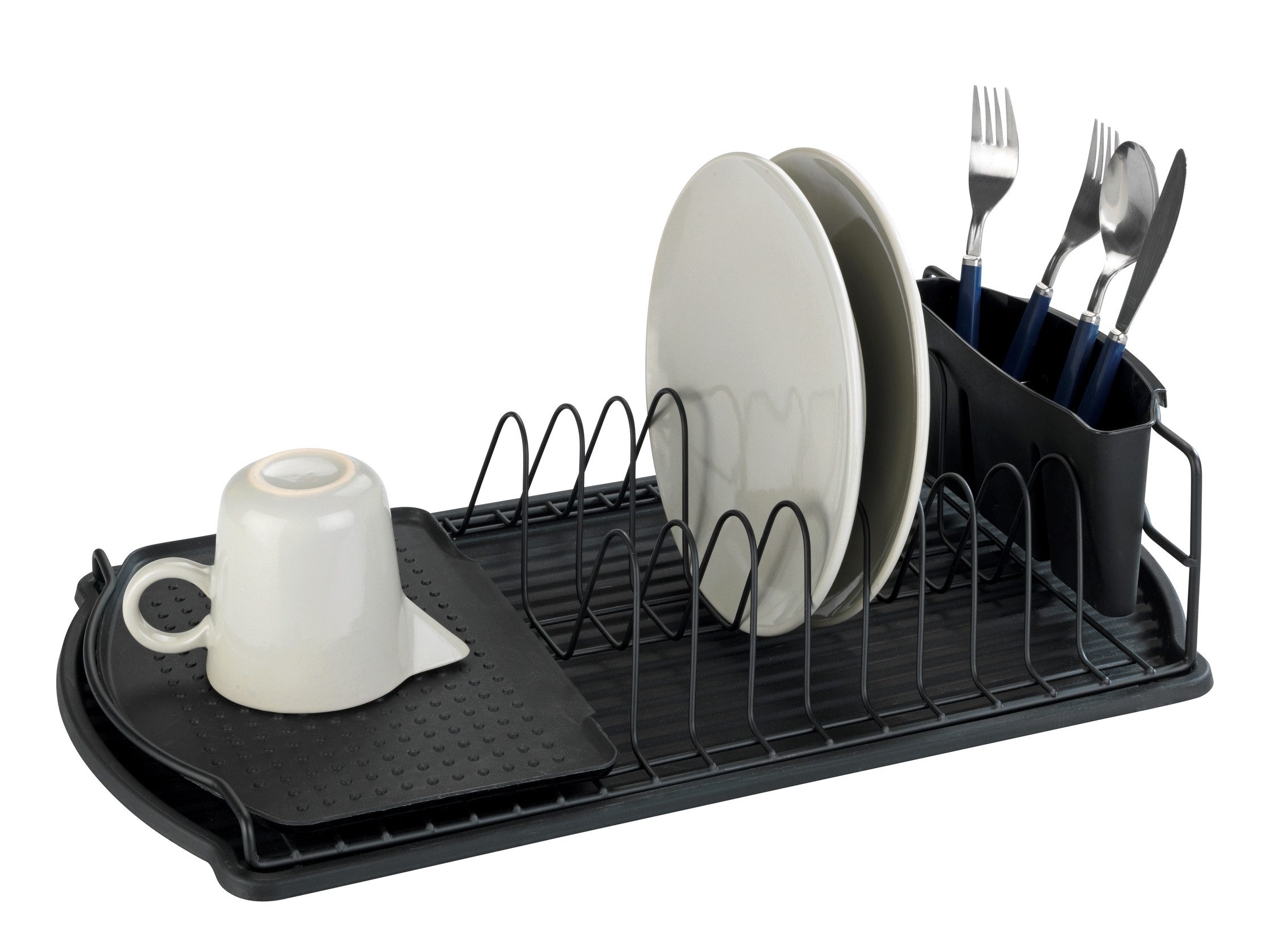 WENKO Droogrek Model Basic Afwasrek voor servies met bestekmand, metaal/kunststof (1-delig)