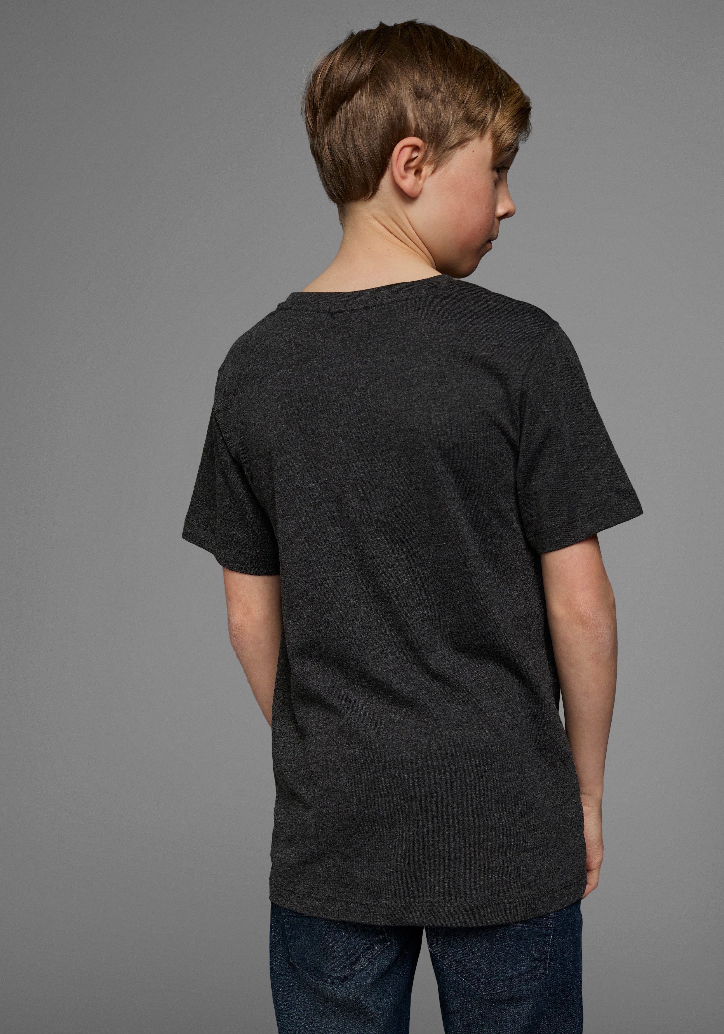 KIDSWORLD T-shirt Met spreuk: ZU FRÜH, ZU MÜDE... Korte mouwen, basic pasvorm, met stijlvolle print, ronde hals