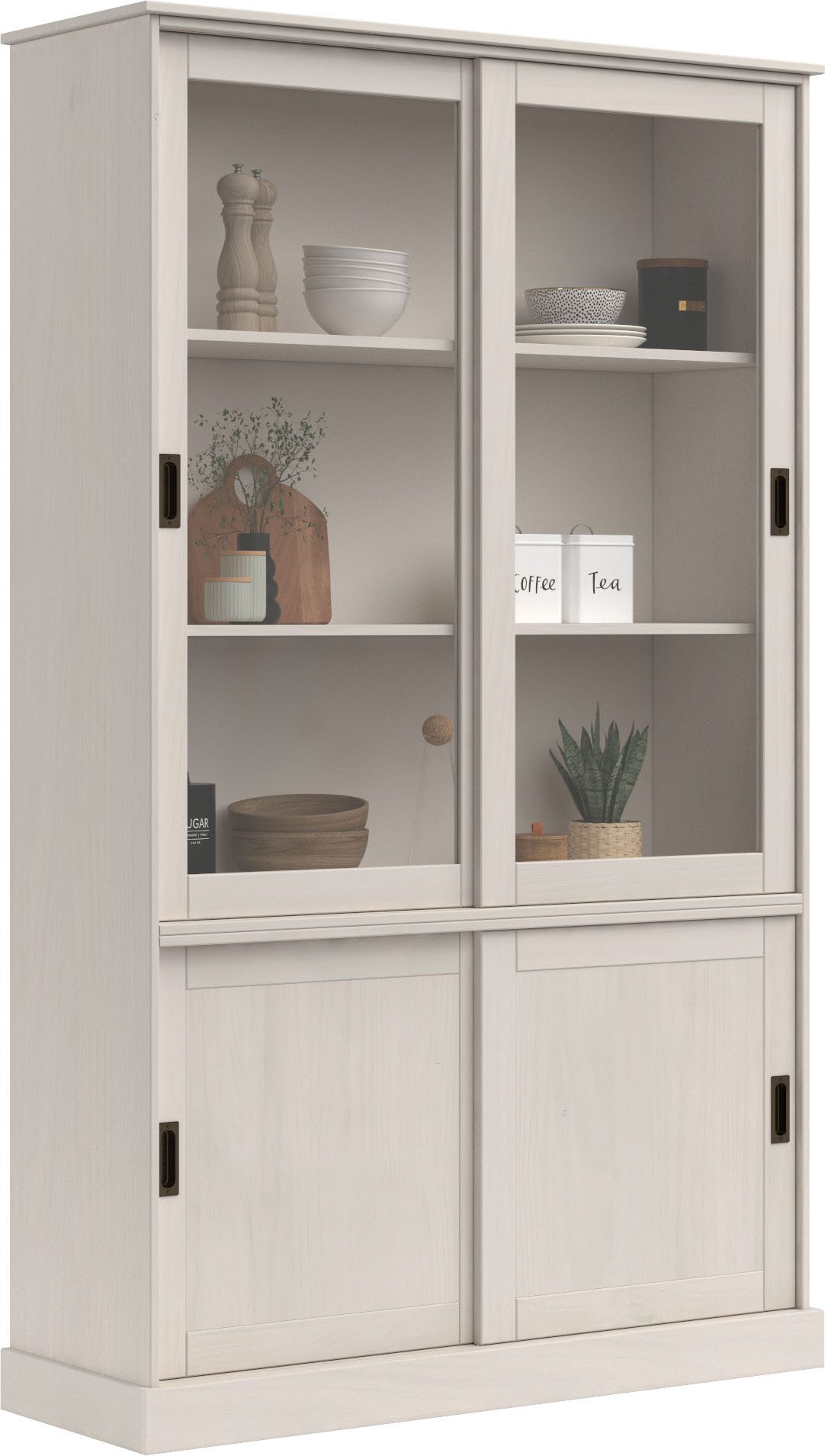 Home affaire Vitrinekast Schröder met 2+2 schuifdeuren, van massief grenenhout, breedte 114 cm