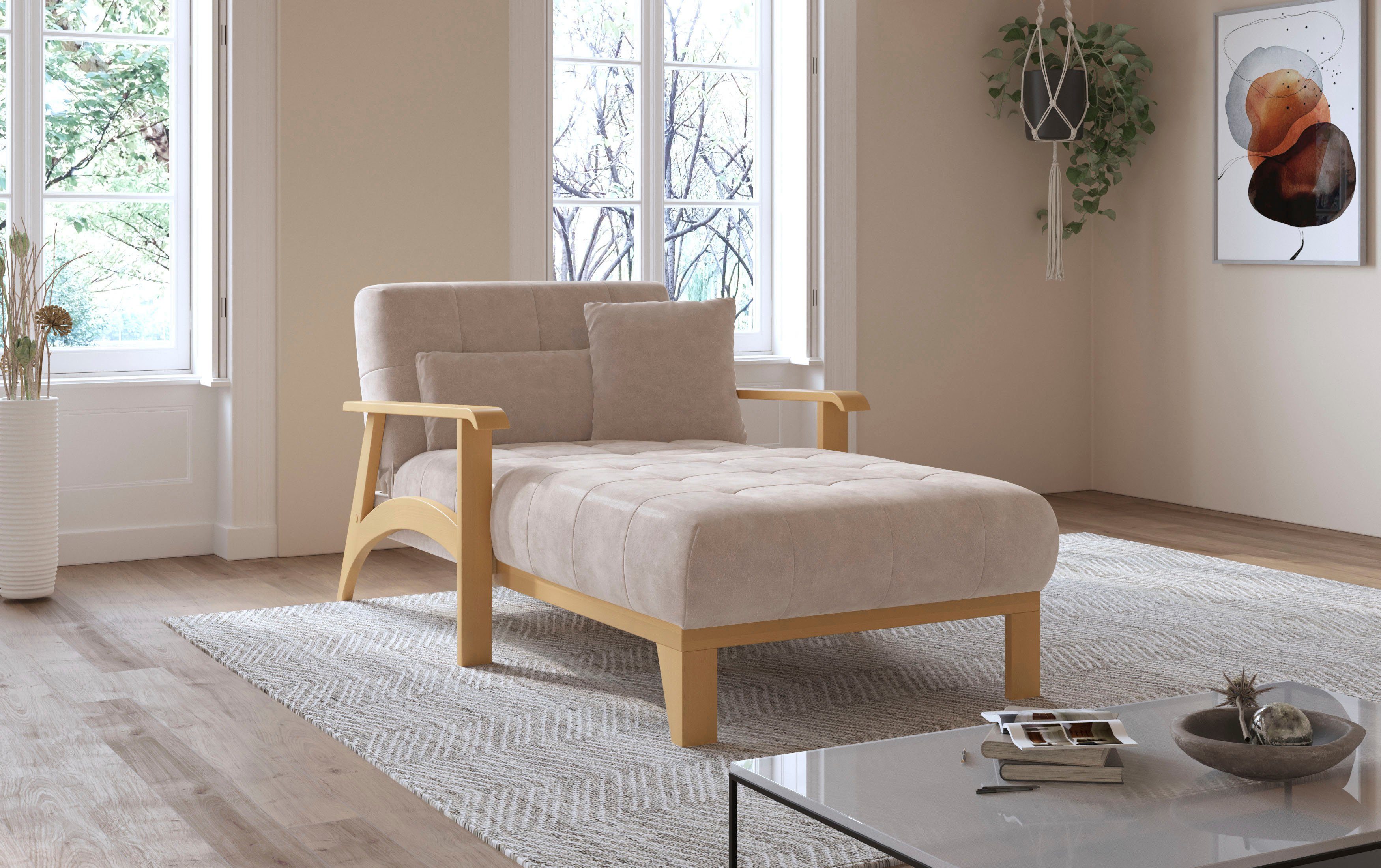 sit&more Récamier Billund Armleuningen van eikenkleurig beukenhout, verschillende bekledingen en kleuren