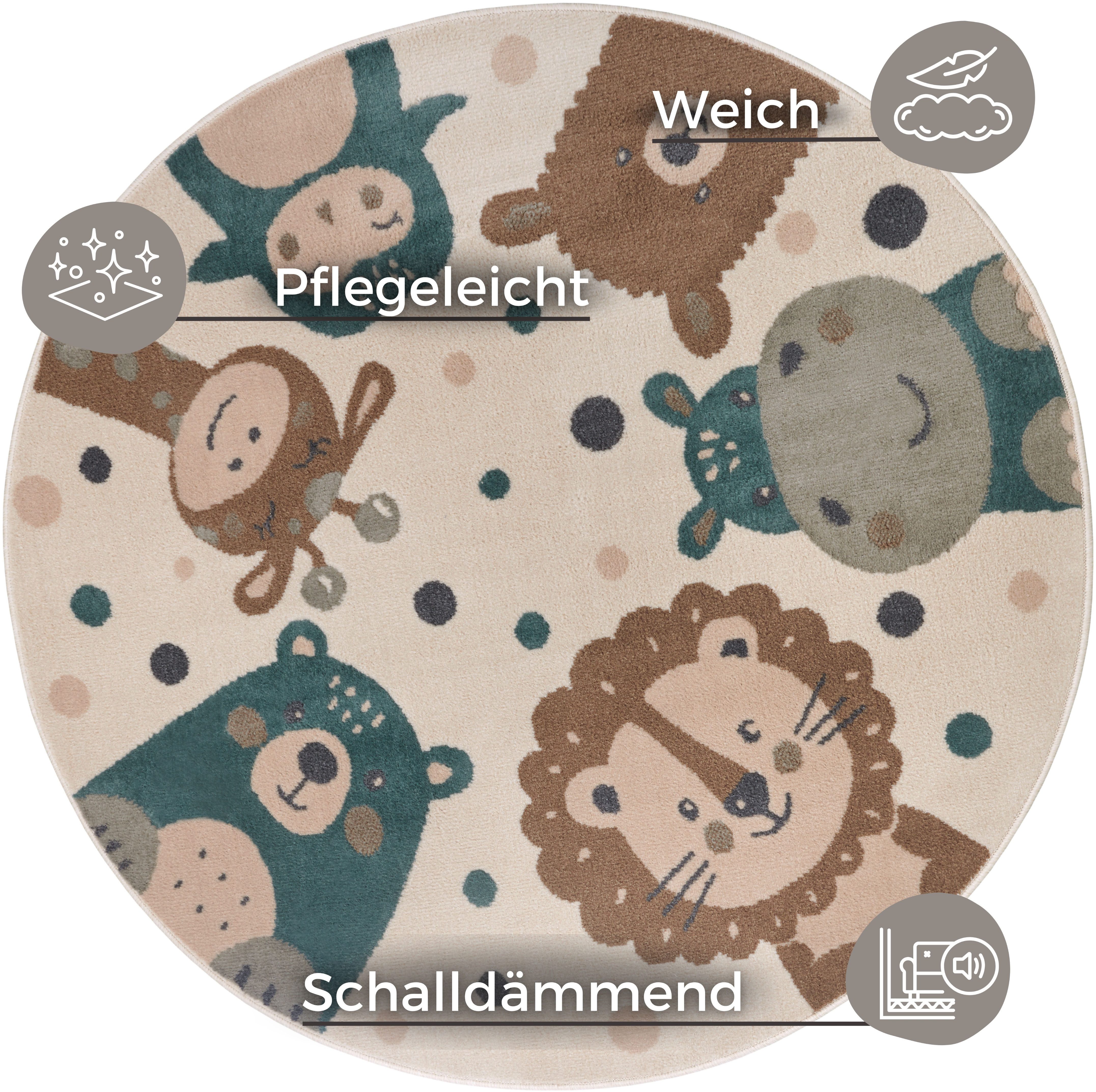 HANSE Home Kindervloerkleed Adventures Animal Party Speeltapijt, stevig, kinderkamer, kortpolig, speelondergrond