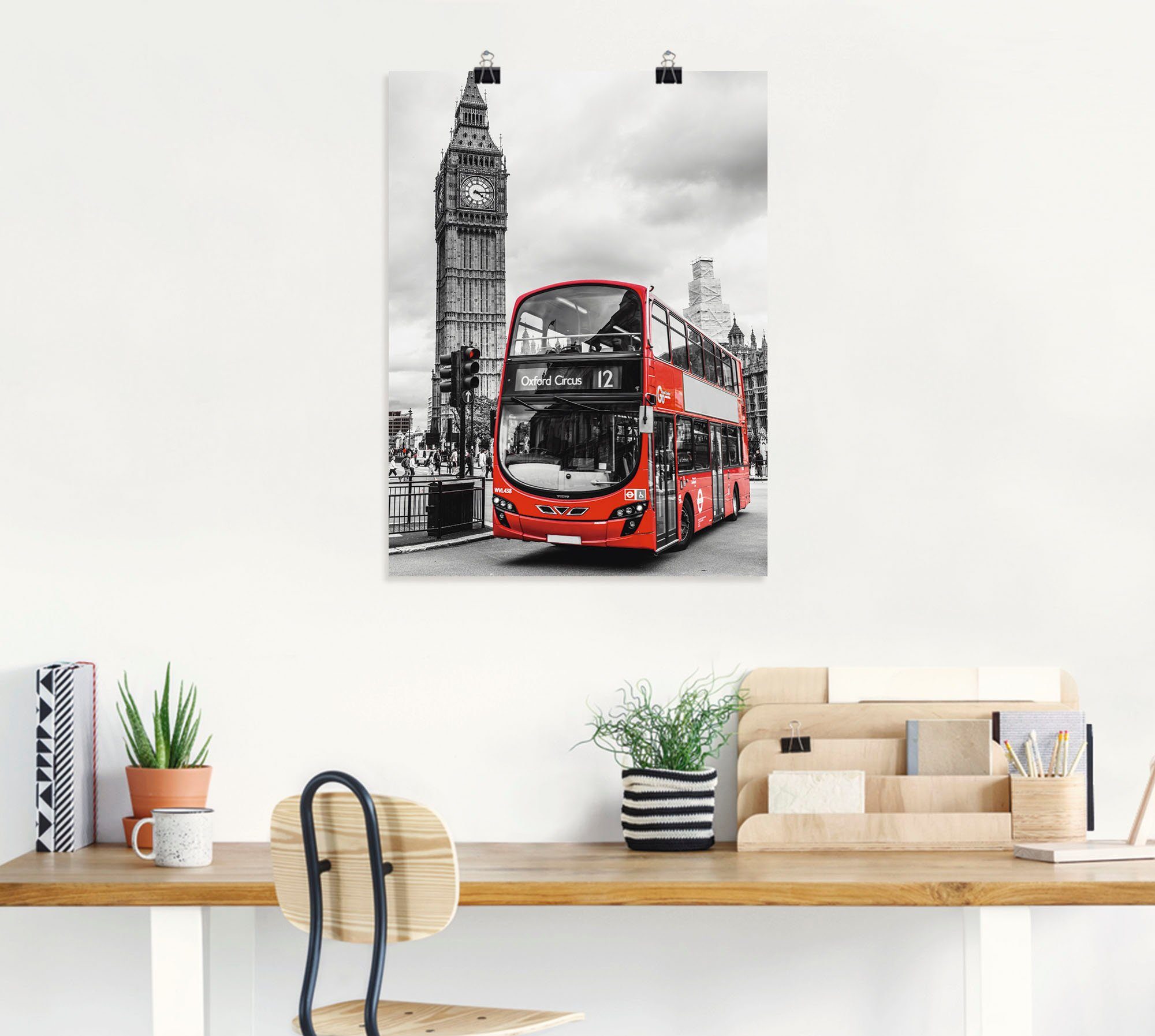 Artland Artprint Londen Bus en Big Ben als artprint op linnen, poster in verschillende formaten maten