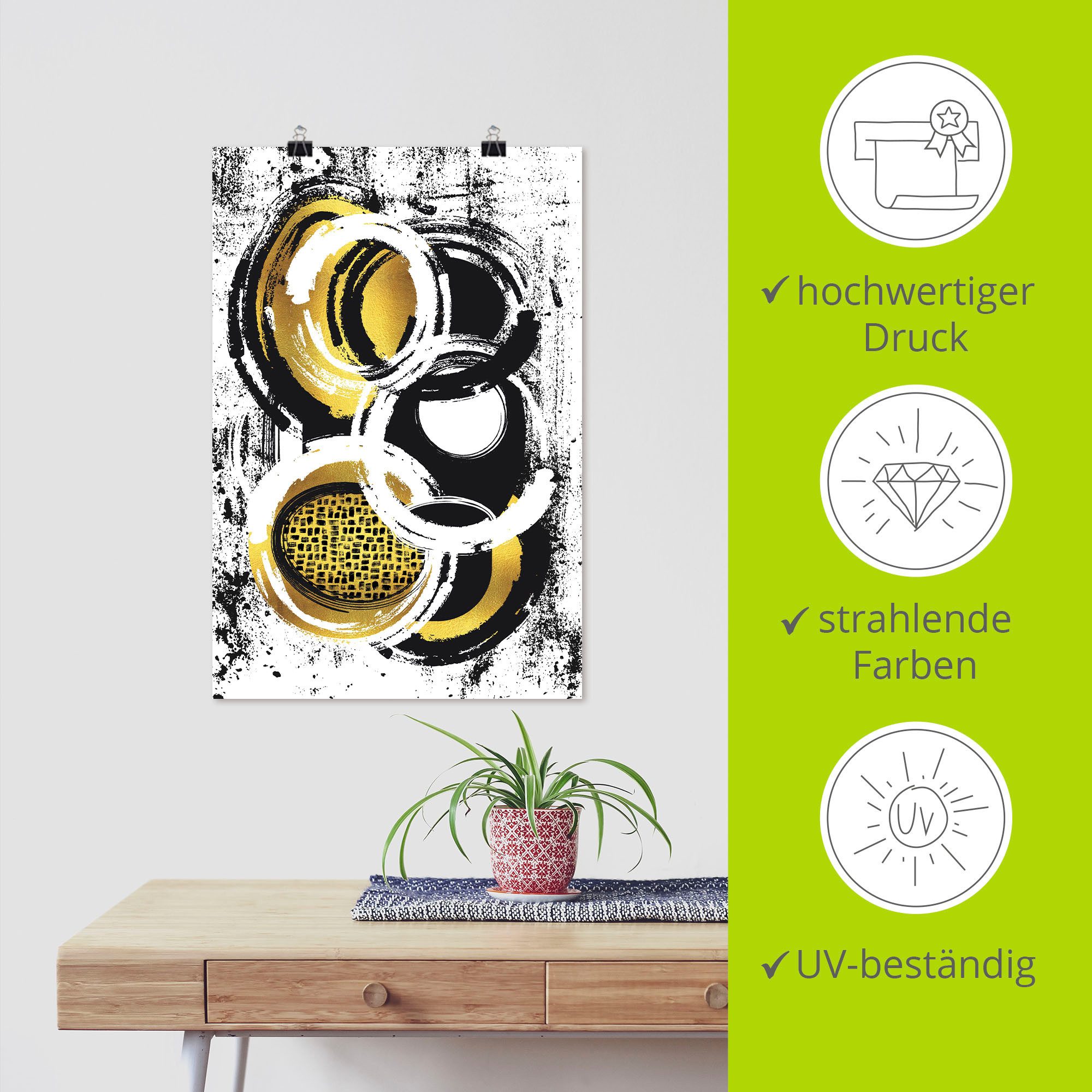 Artland Artprint Abstracte schilderkunst Nr. 2 goudkleur als artprint op linnen, poster, muursticker in verschillende maten