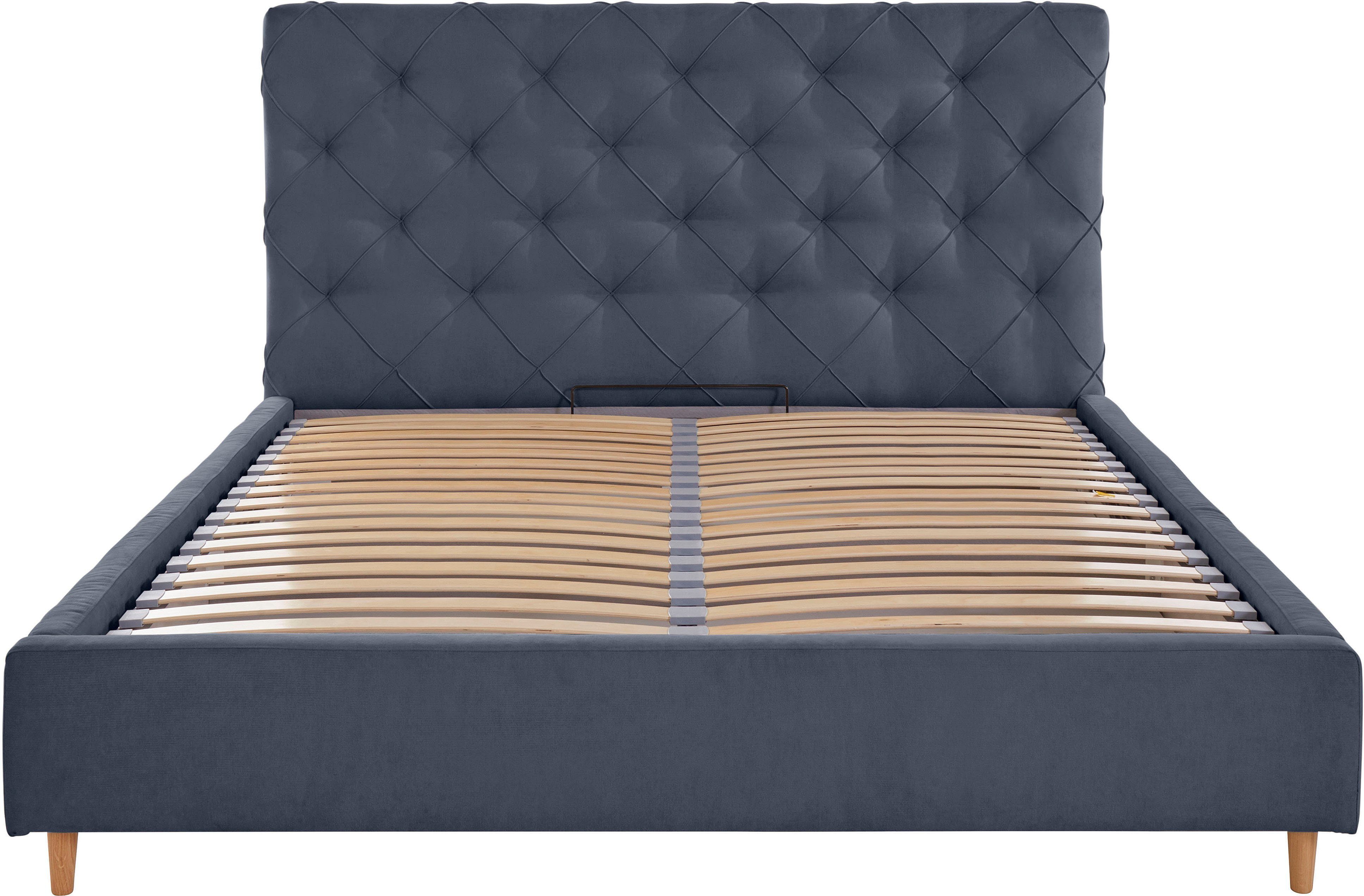Leonique Gestoffeerd bed LOUANNE met mooie capitonnage aan de achterkant, met bedkist