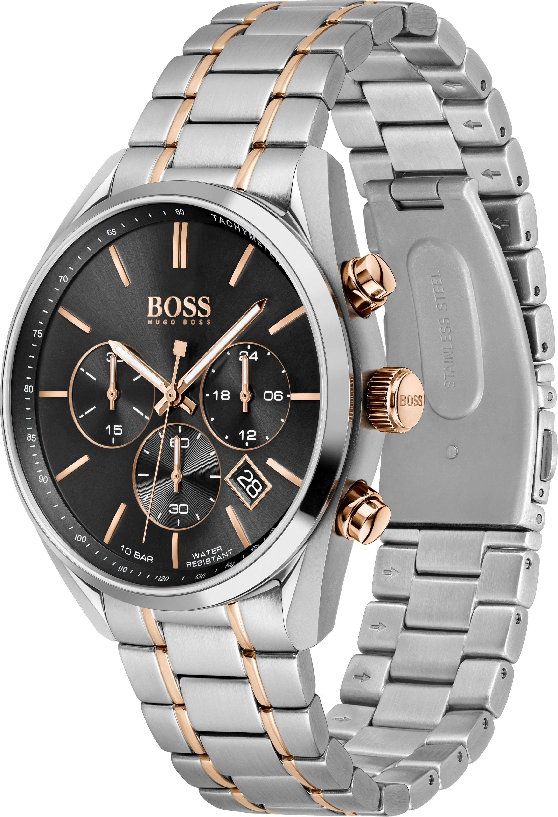 Boss Chronograaf Champion Quartzhorloge, herenhorloge, horloge, stopwatchfunctie, roestvrijstalen band