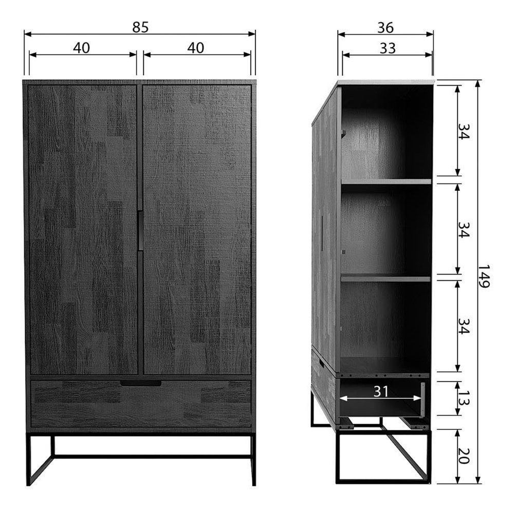 WOOOD Multifunctionele kast Silas twee deuren, met lade, h 149 cm x b 85 cm