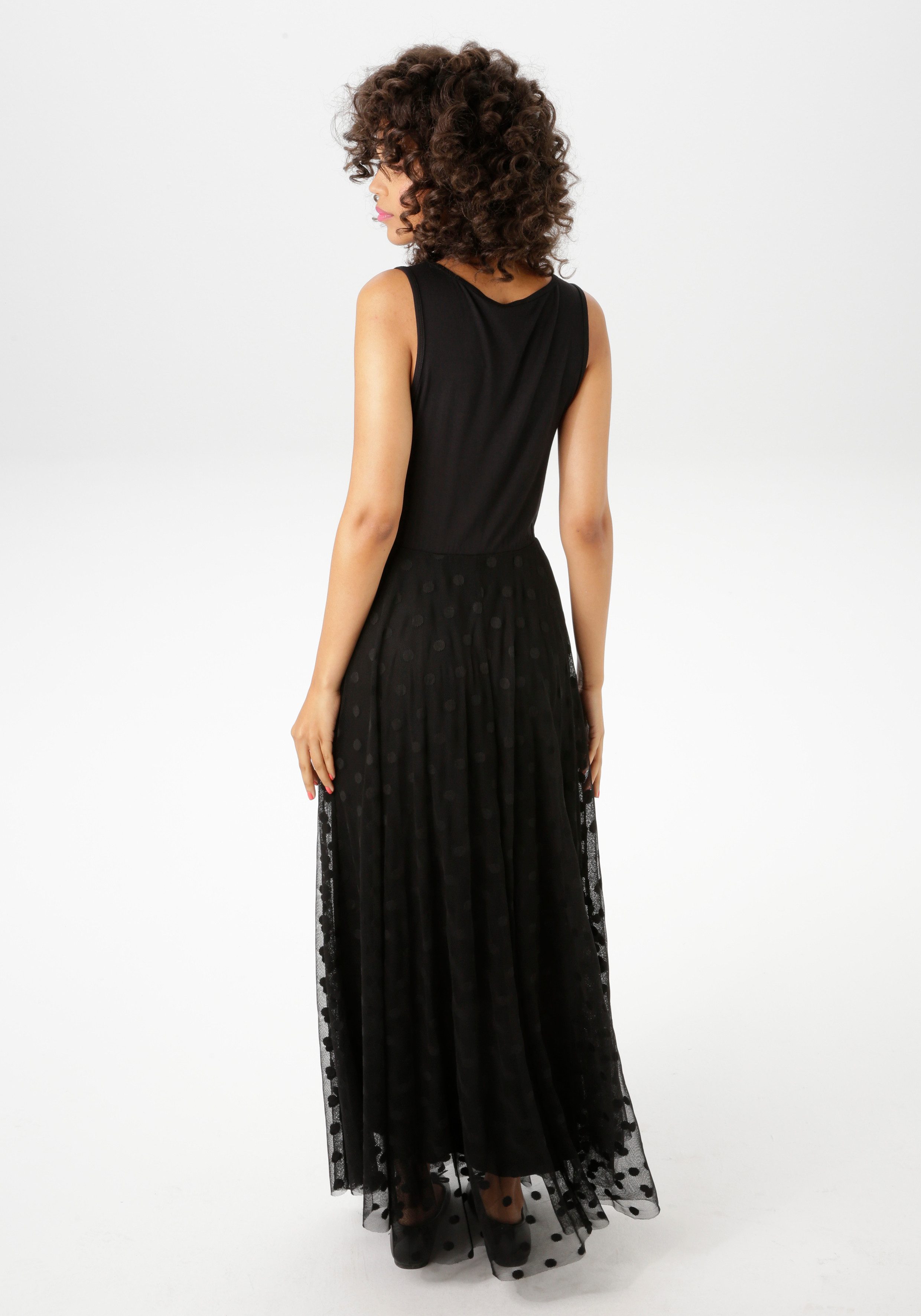 Aniston CASUAL Maxi-jurk met stippen mesh versierd rokdeel nieuwe collectie