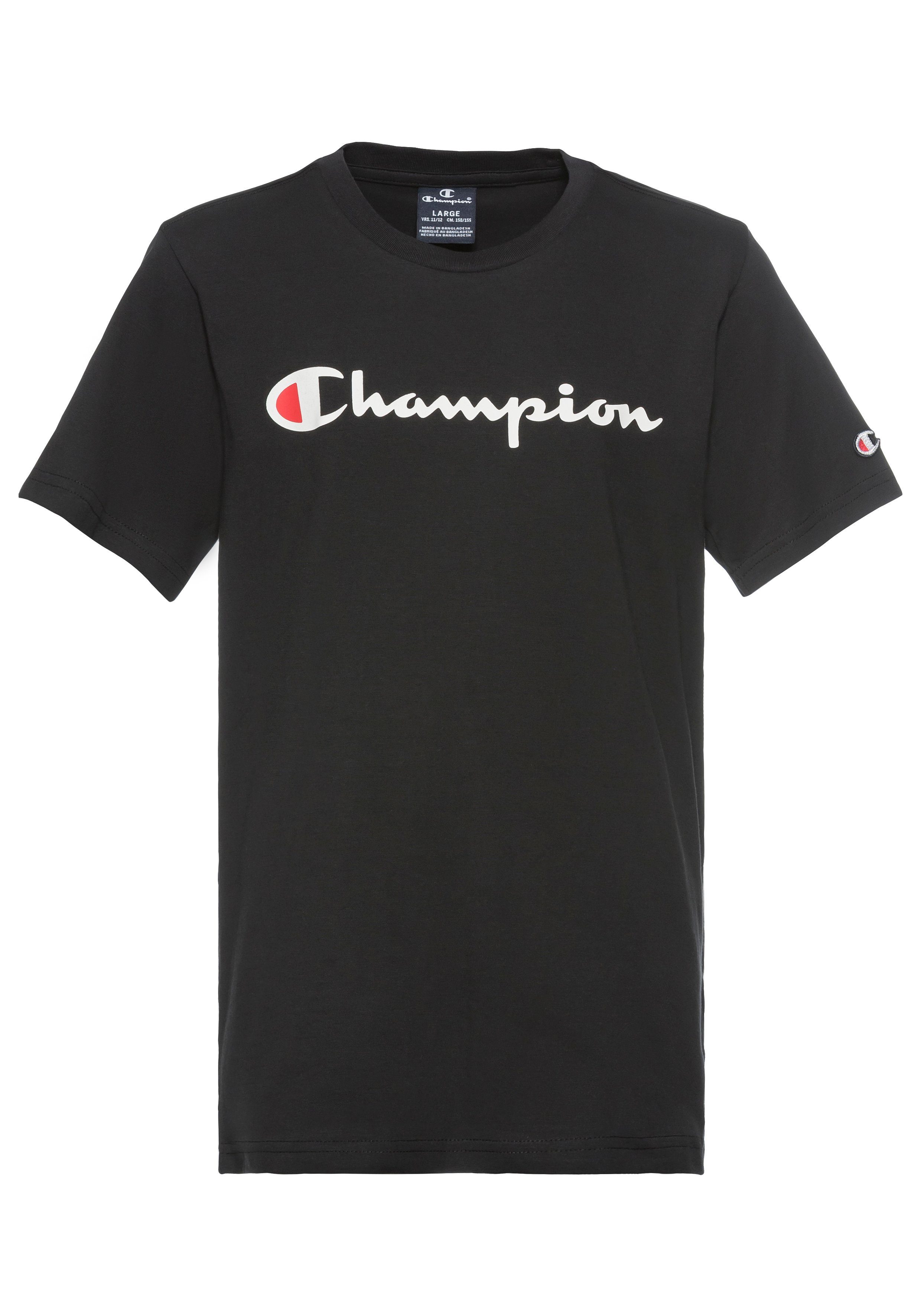 Champion T-shirt met logo zwart Jongens Katoen Ronde hals Logo 146 152