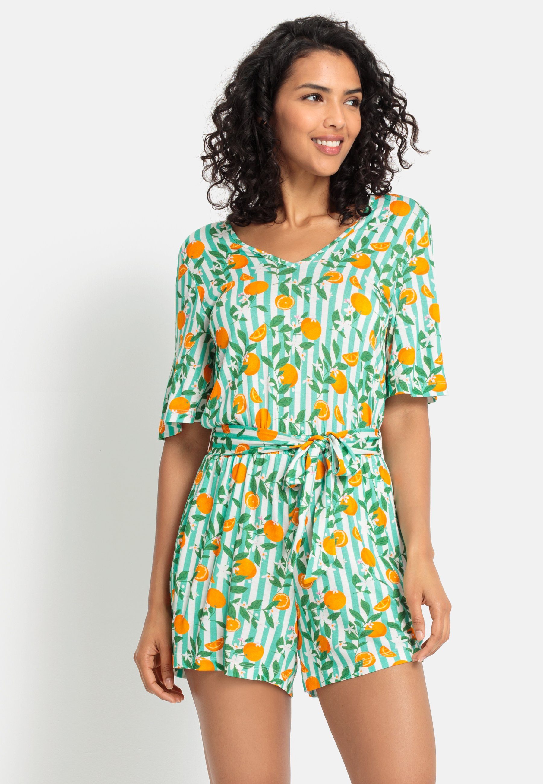 Buffalo Korte jumpsuit met alloverprint, zomerse jumpsuit, strandmode (Met een bindceintuur)