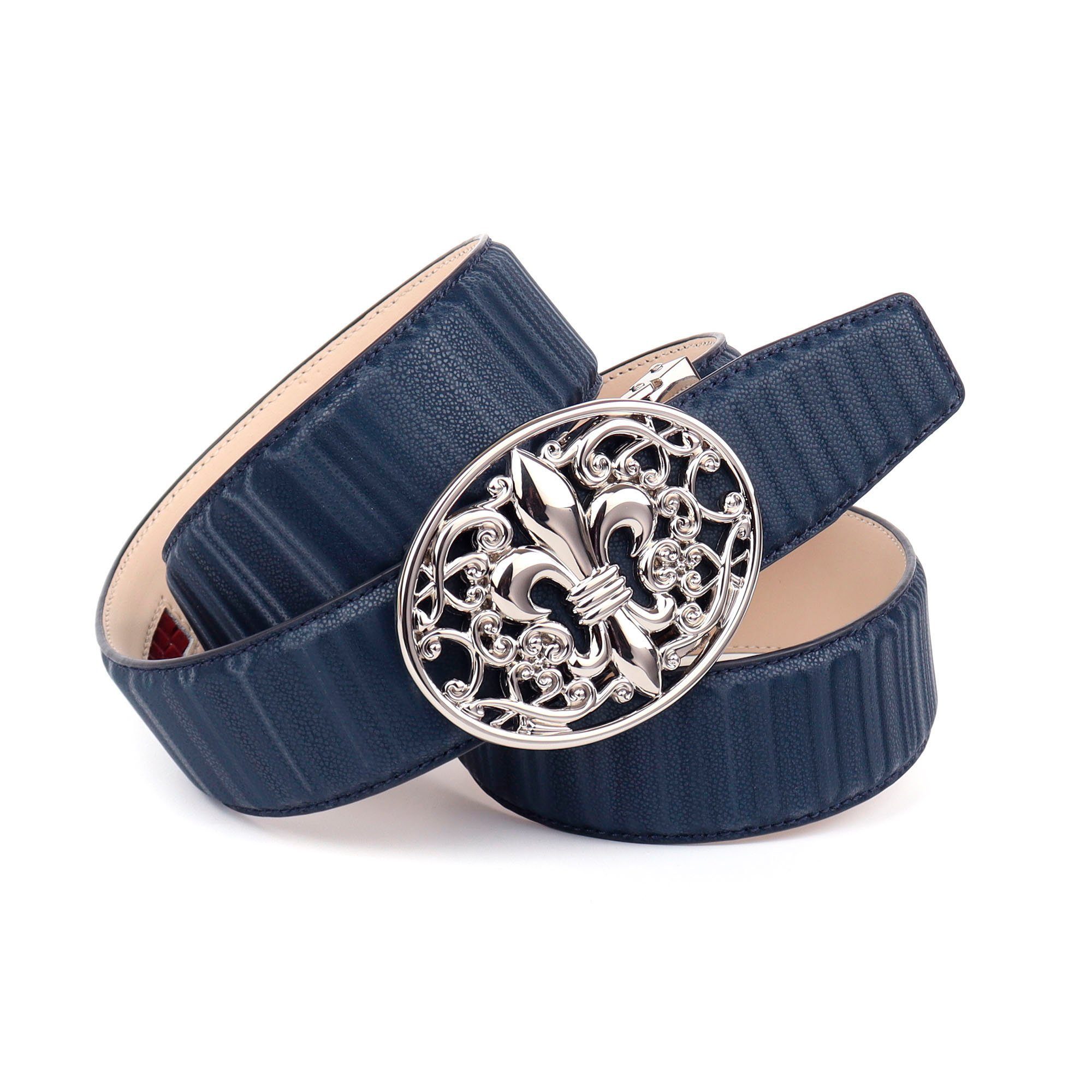Anthoni Crown Leren riem dames brede riemen maat 110 blauw