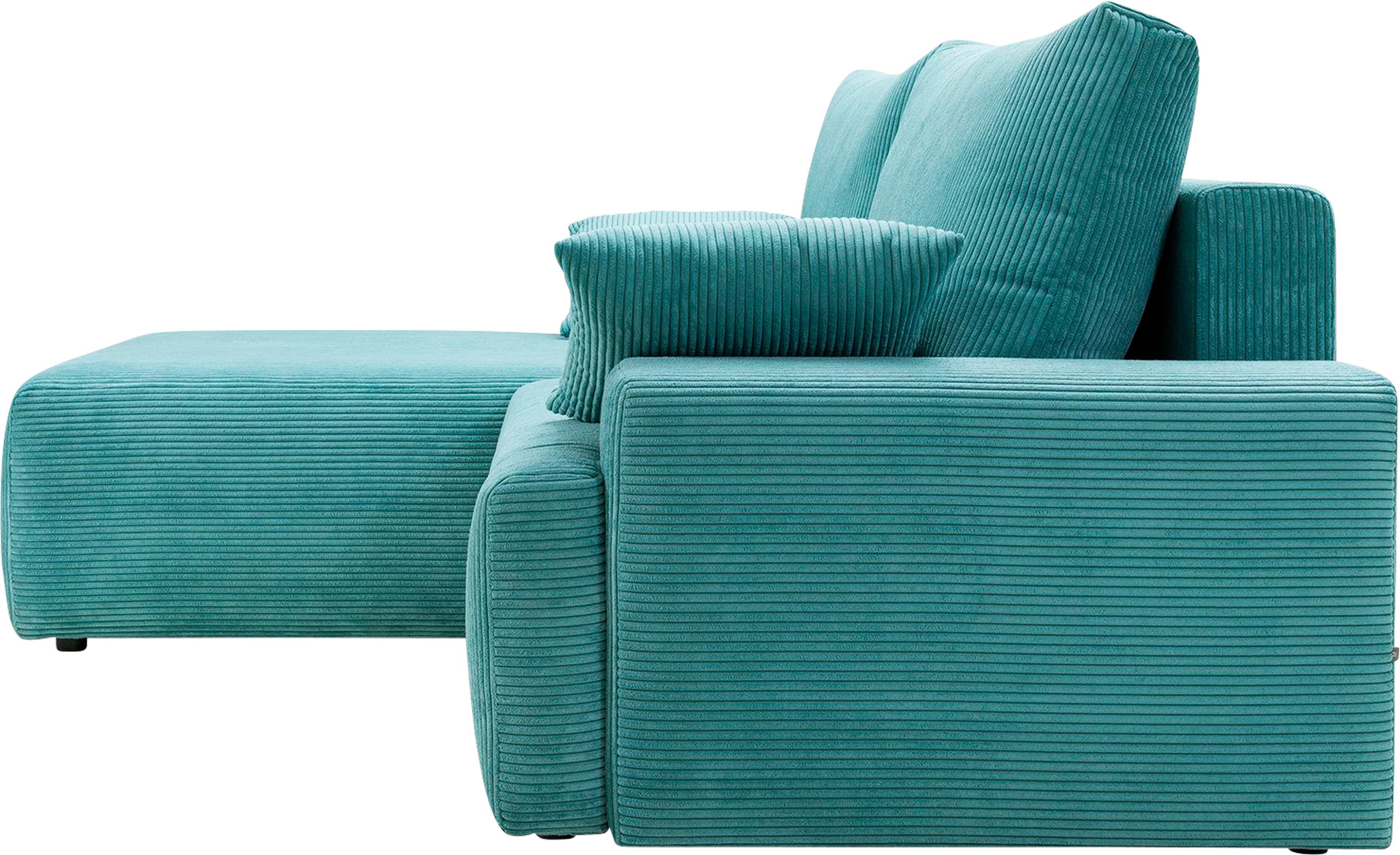 exxpo - sofa fashion Hoekbank Orinoko, actueel design en hoog zitcomfort, L-vorm inclusief bedfunctie en bedlade, mooie kleuren in trendy cord