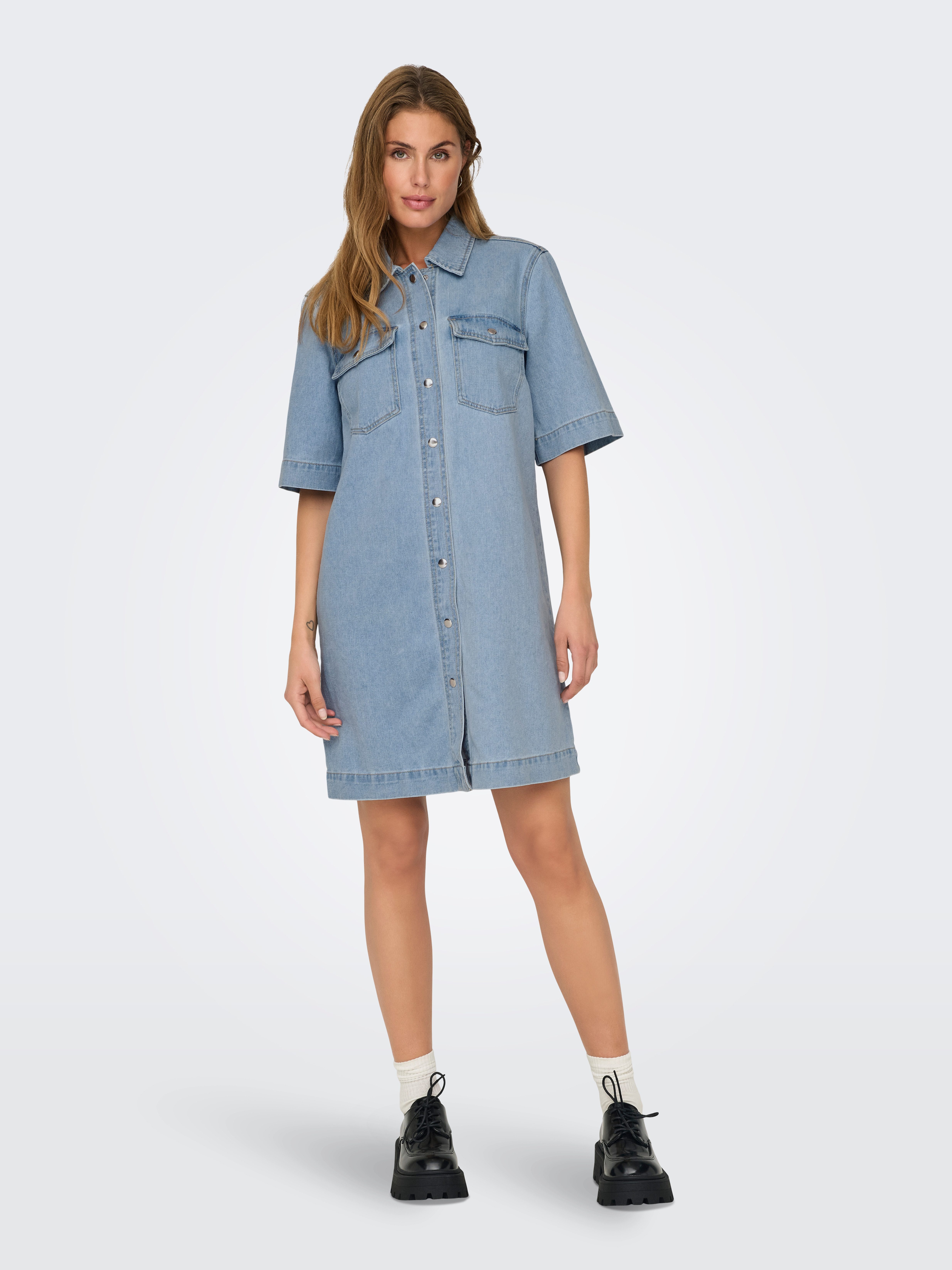 Only Jeans jurk ONLBELLE S/S BUTTON DRESS DNM GUA NOOS