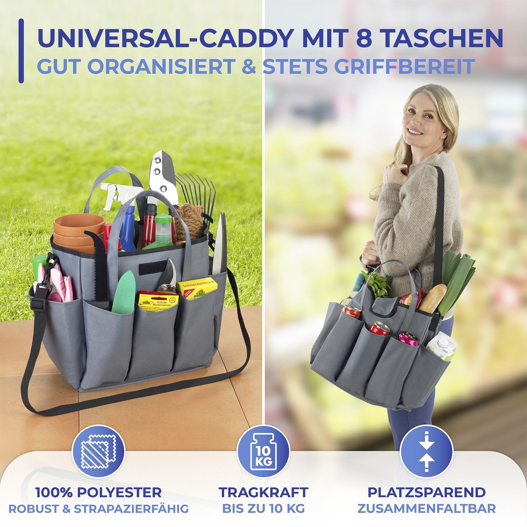 Maximex Organizer Universele caddy 8 zakken vouwbare draagtas voor thuis en onderweg, 15 liter