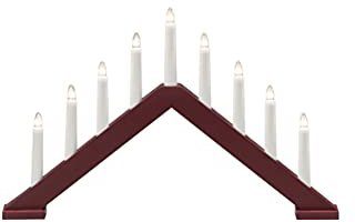 KONSTSMIDE Raamkandelaar Kerstversiering rood Houten lamp, mat donkerrood gelakt, 9 heldere lampen (1 stuk)