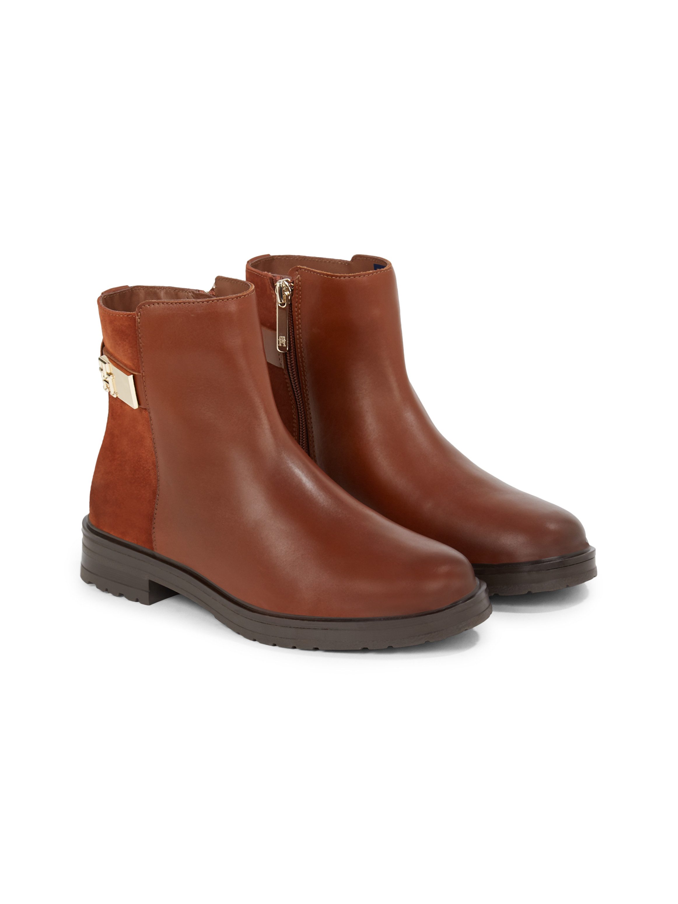 Tommy Hilfiger Laarsjes TH LOGO LEATHER MIX CHELSEA blokhak, business schoen, laarzen met th-sieraad