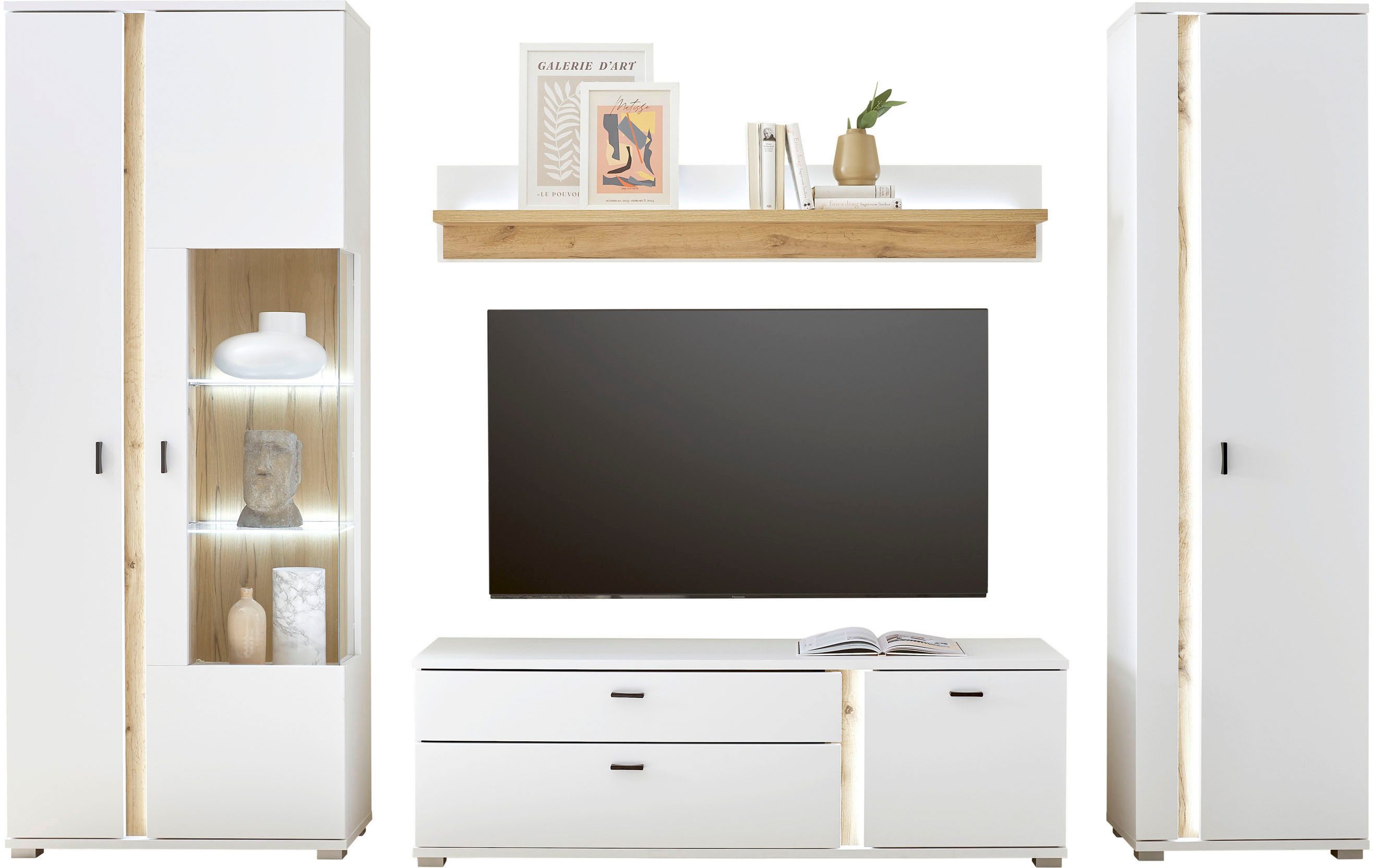 INOSIGN Wandmeubel Long Island in moderne trendkleur, inclusief verticale verlichting, breedte 305 cm (set, 4-delig) tv-wandmeubels wit