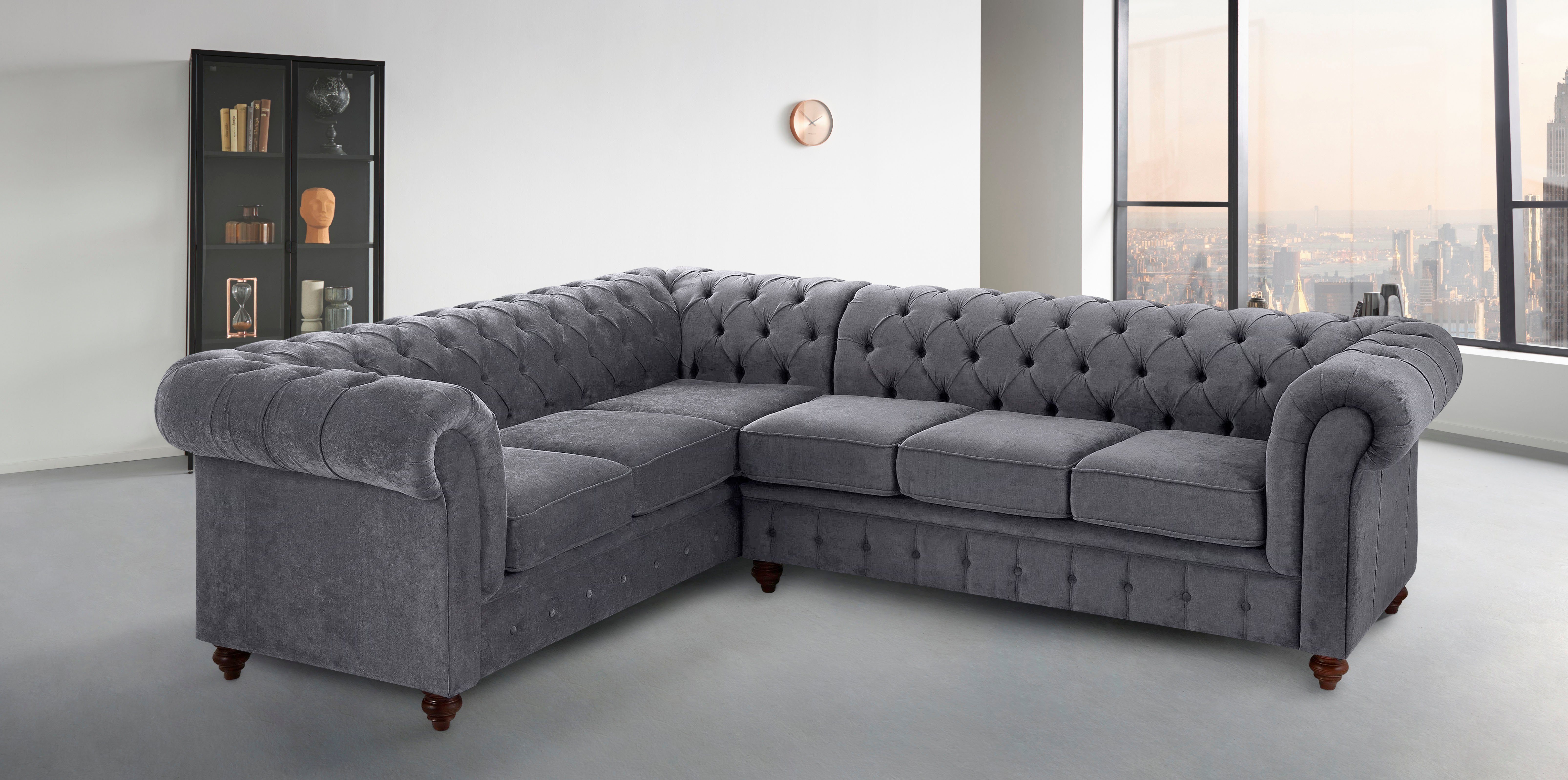 Home affaire Chesterfield-bank Chesterfield hoekbank, ook in leer L-vorm hoogwaardige knoopdetails, langer gedeelte links of rechts naar keuze