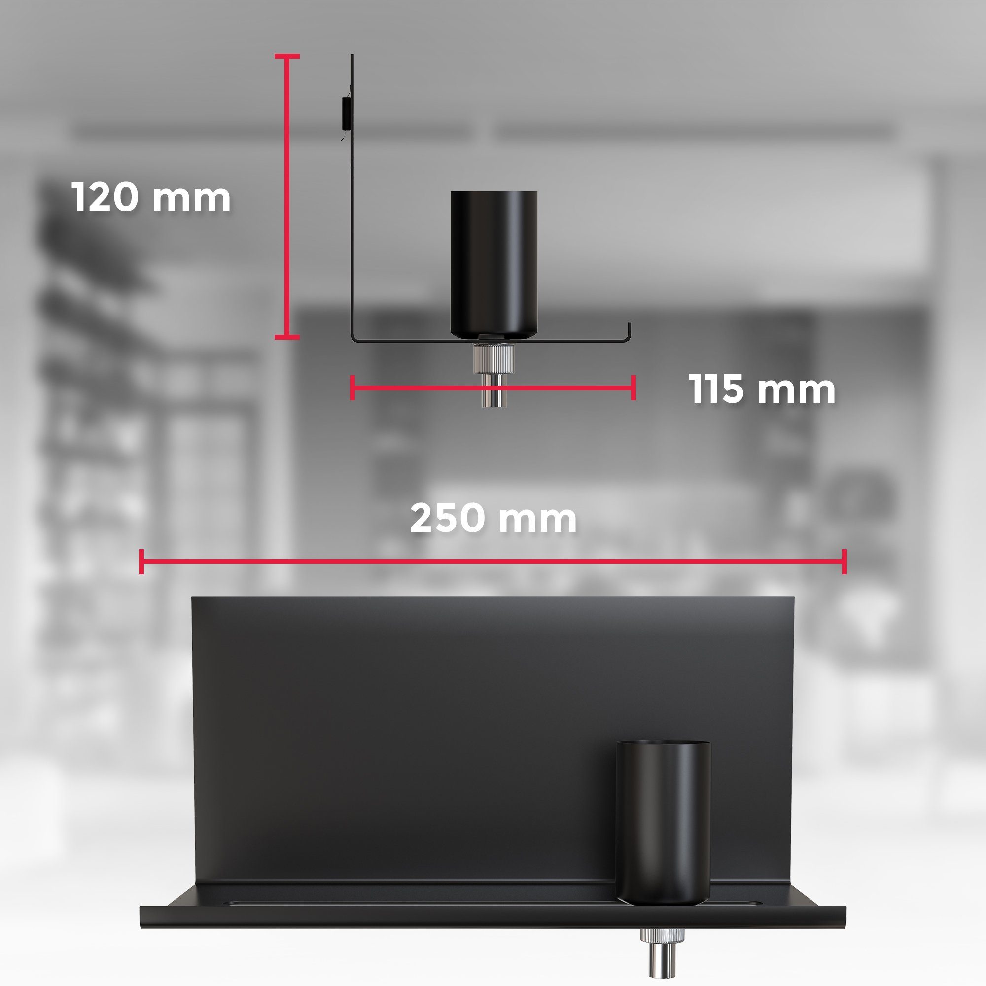 B.K.Licht Wandlamp verstelbare wandlamp met plank, kabelschakelaar, zwart, 1-vlamig
