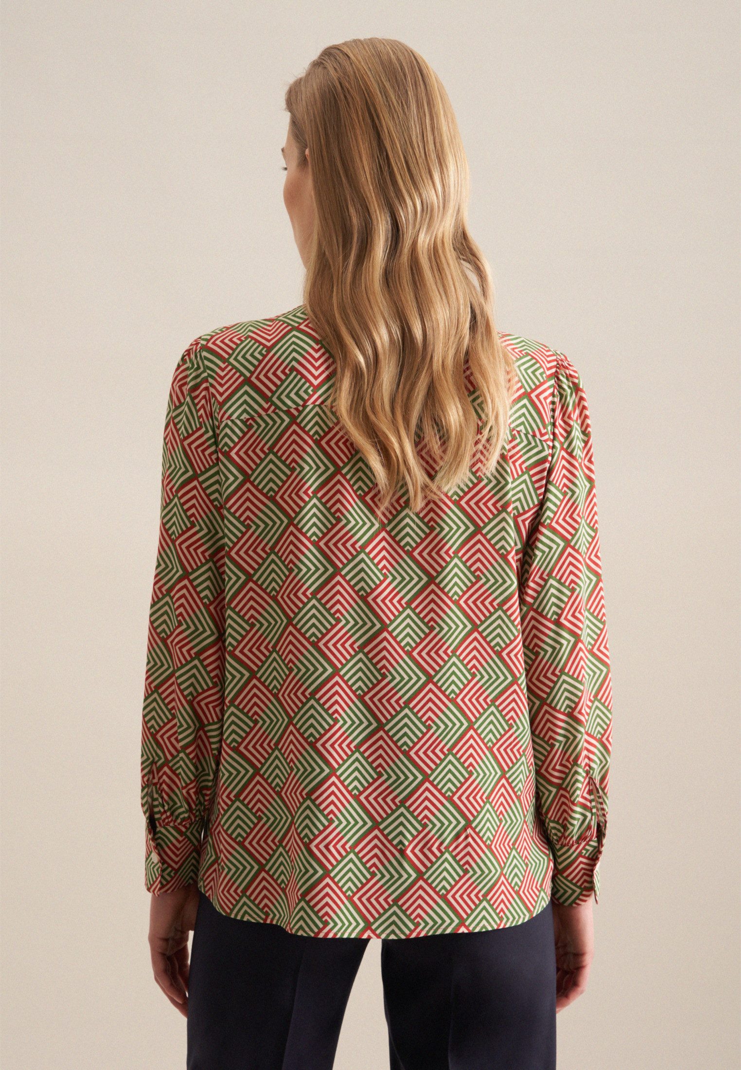 seidensticker Overhemdblouse Zwarte roos Lange mouwen kraag geometrische motieven