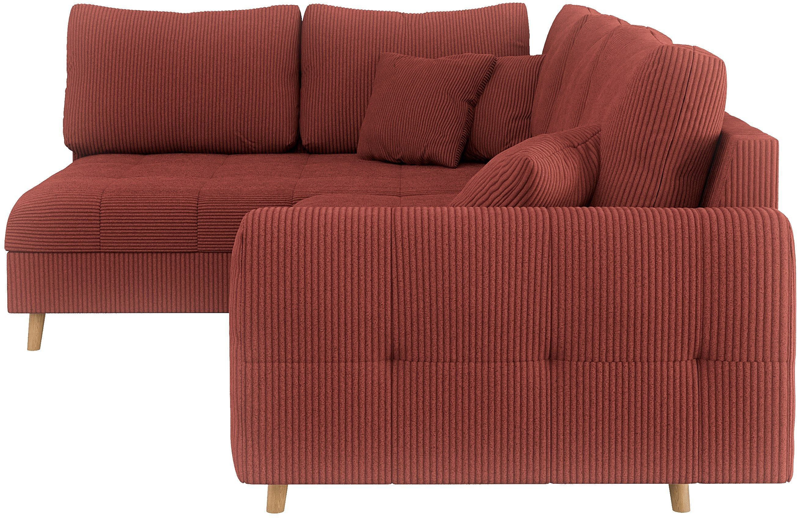 Home affaire Hoekbank CHARRE L-vorm met ottomane, afmetingen B/D/H: 231/161/81 cm fijne stiksels, losse rug- en sierkussens, ook in cord en bouclé