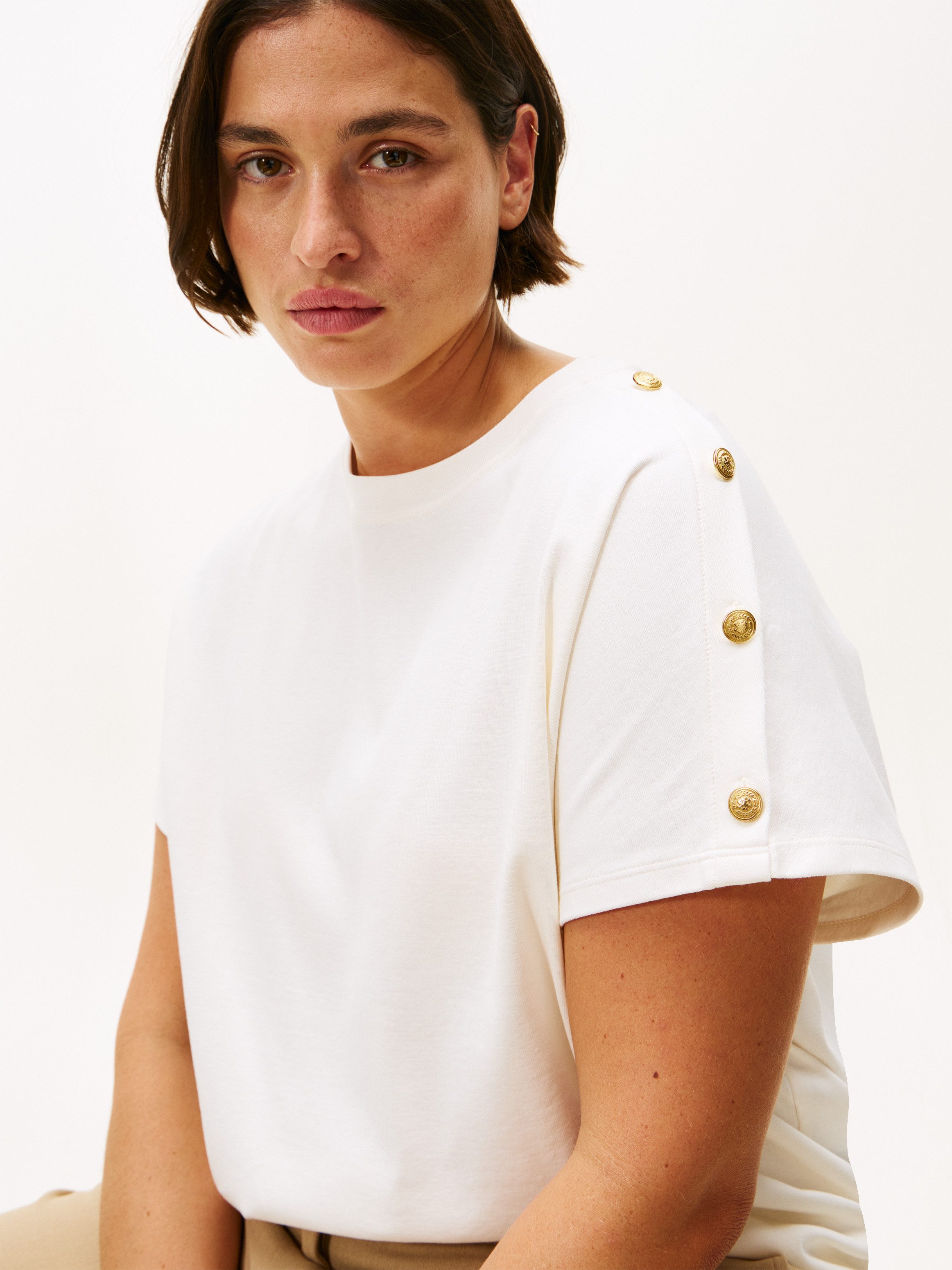 Tommy Hilfiger Curve Shirt met korte mouwen CRV GOLD BUTTON SS TEE