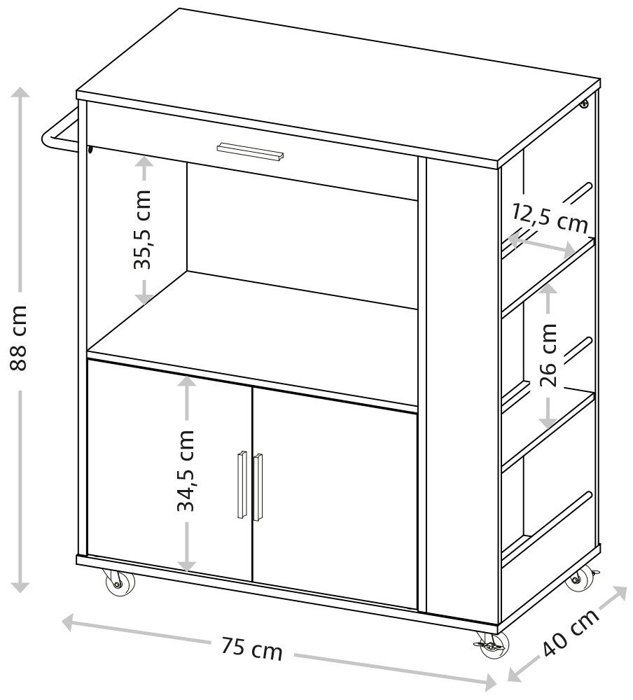 KESPER for kitchen & home Keukentrolley Servieswagen, FSC met 4 volledig beweegbare zwenkwielen