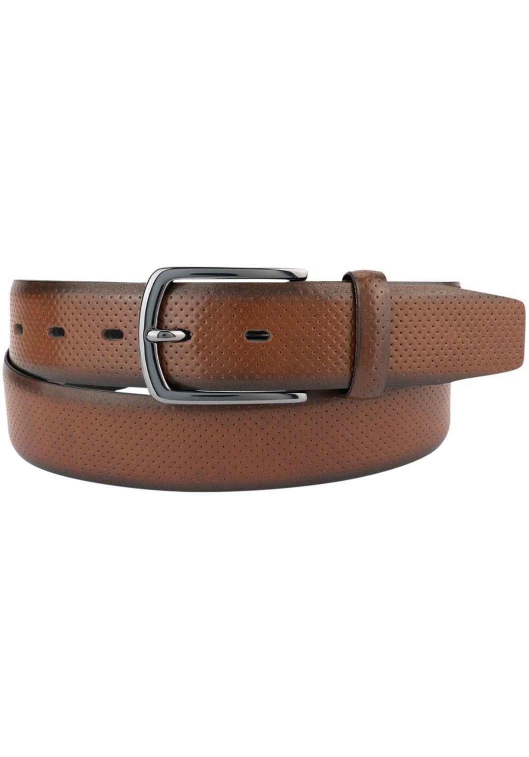 BERND GÖTZ Leren riem met representatieve fijne stippen-embossing heren riemen maat 110 bruin