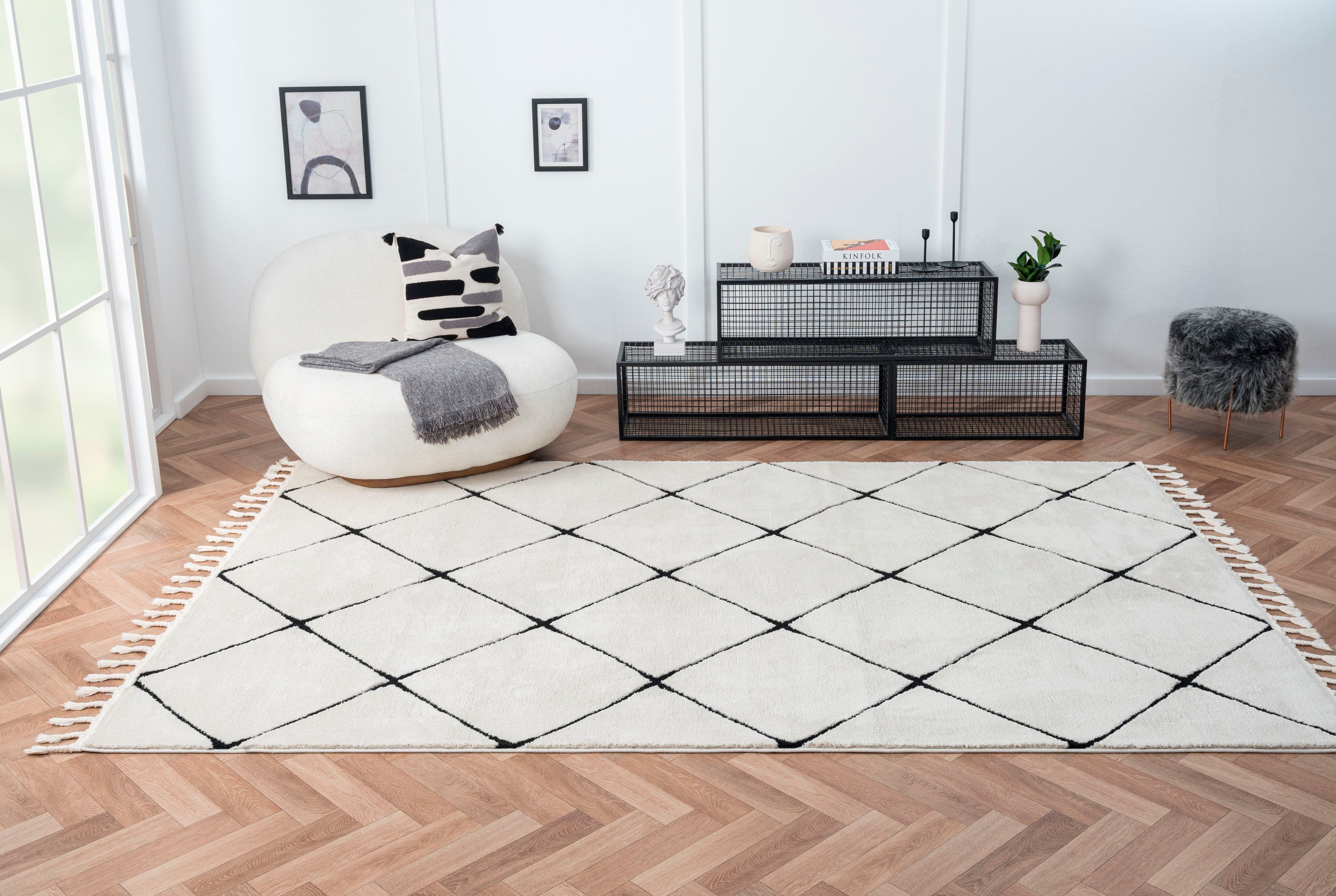 Myflair Möbel & Accessoires Hoogpolig vloerkleed Moroccan Square modern, marokkaans ontwerp, ruitenpatroon, zacht door hoogpolig