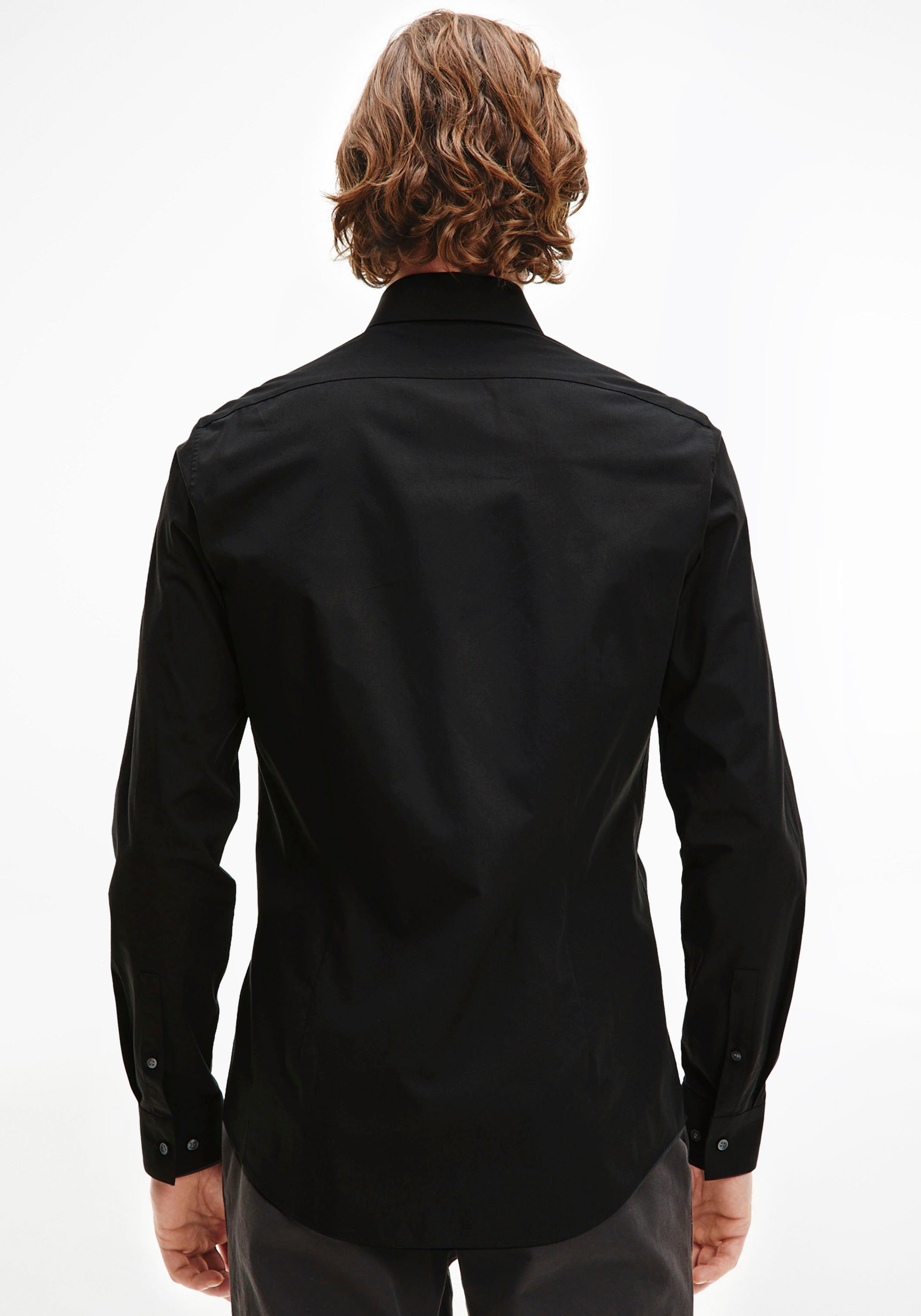 Calvin Klein Businessoverhemd POPLIN STRETCH SLIM SHIRT met kent-kraag, logoprint op borsthoogte