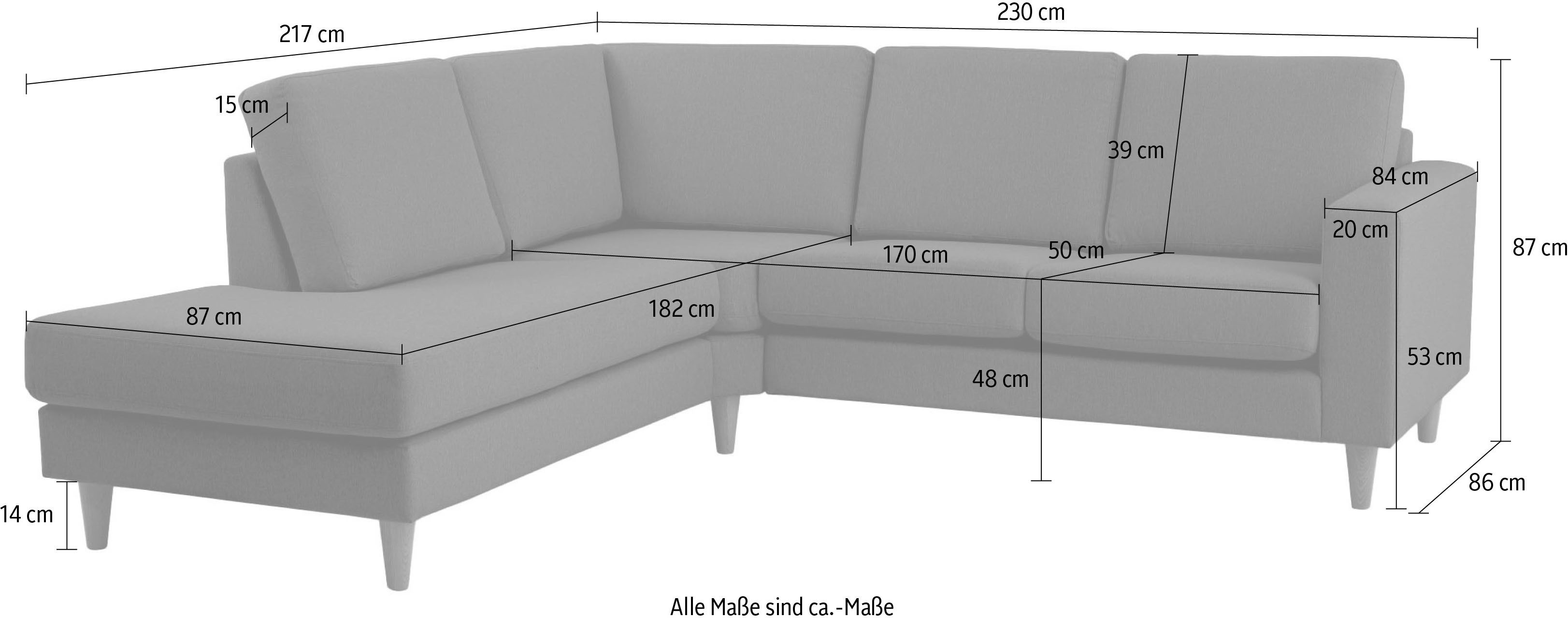 andas Hoekbank Tvinno in scandinavische stijl, l-vorm, met massief houten poten, breedte 230 cm