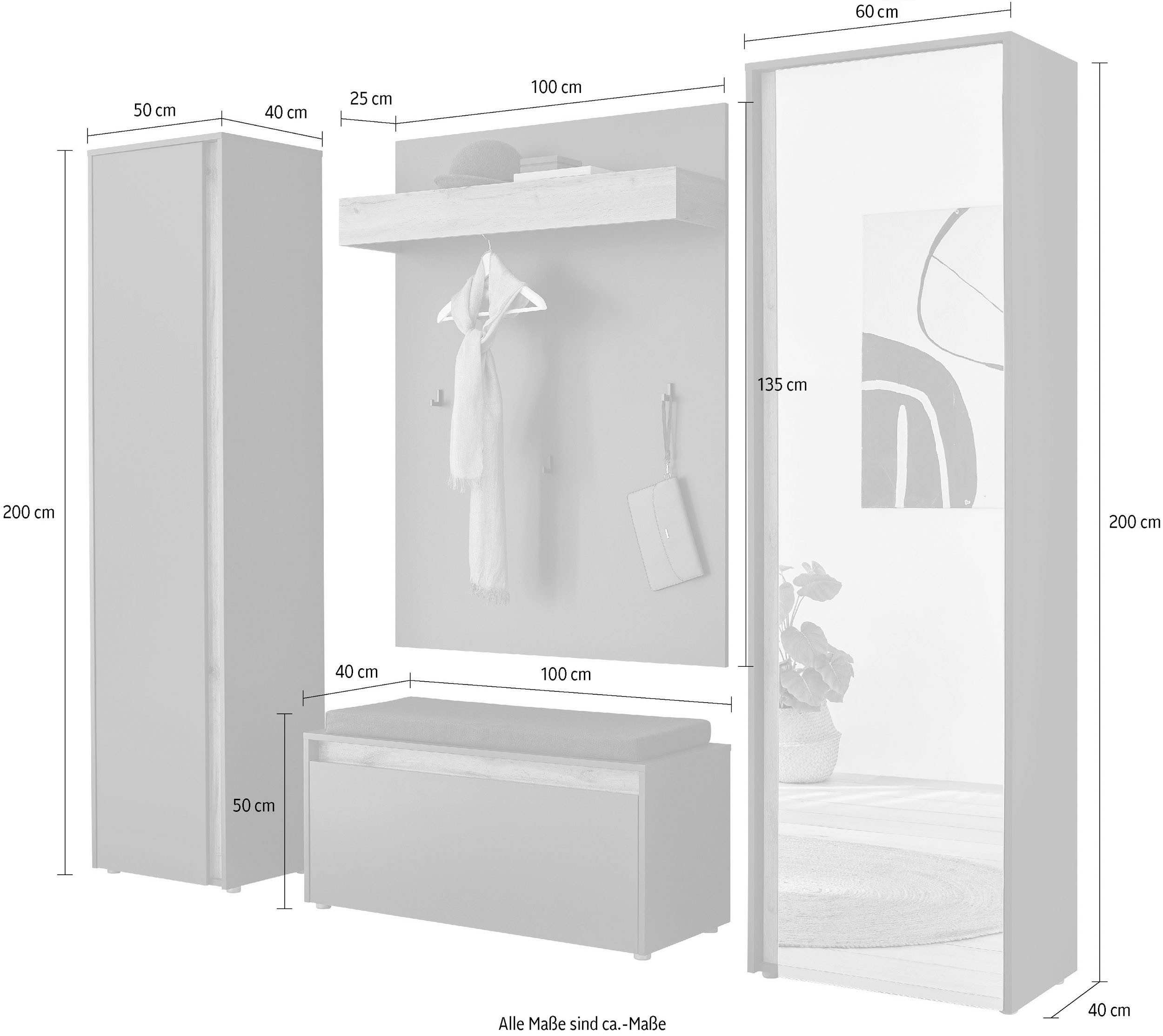 INOSIGN Halmeubelset GIRON/ CiTY, Garderobe in Wotan Eik, moderne garderobekast (complete set, 4-delig)
