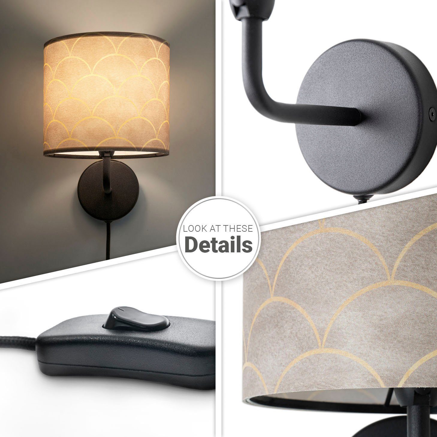 Paco Home Wandlamp Luca Pillar Met stoffen kap wandlamp binnen woonkamer modern retro vintage