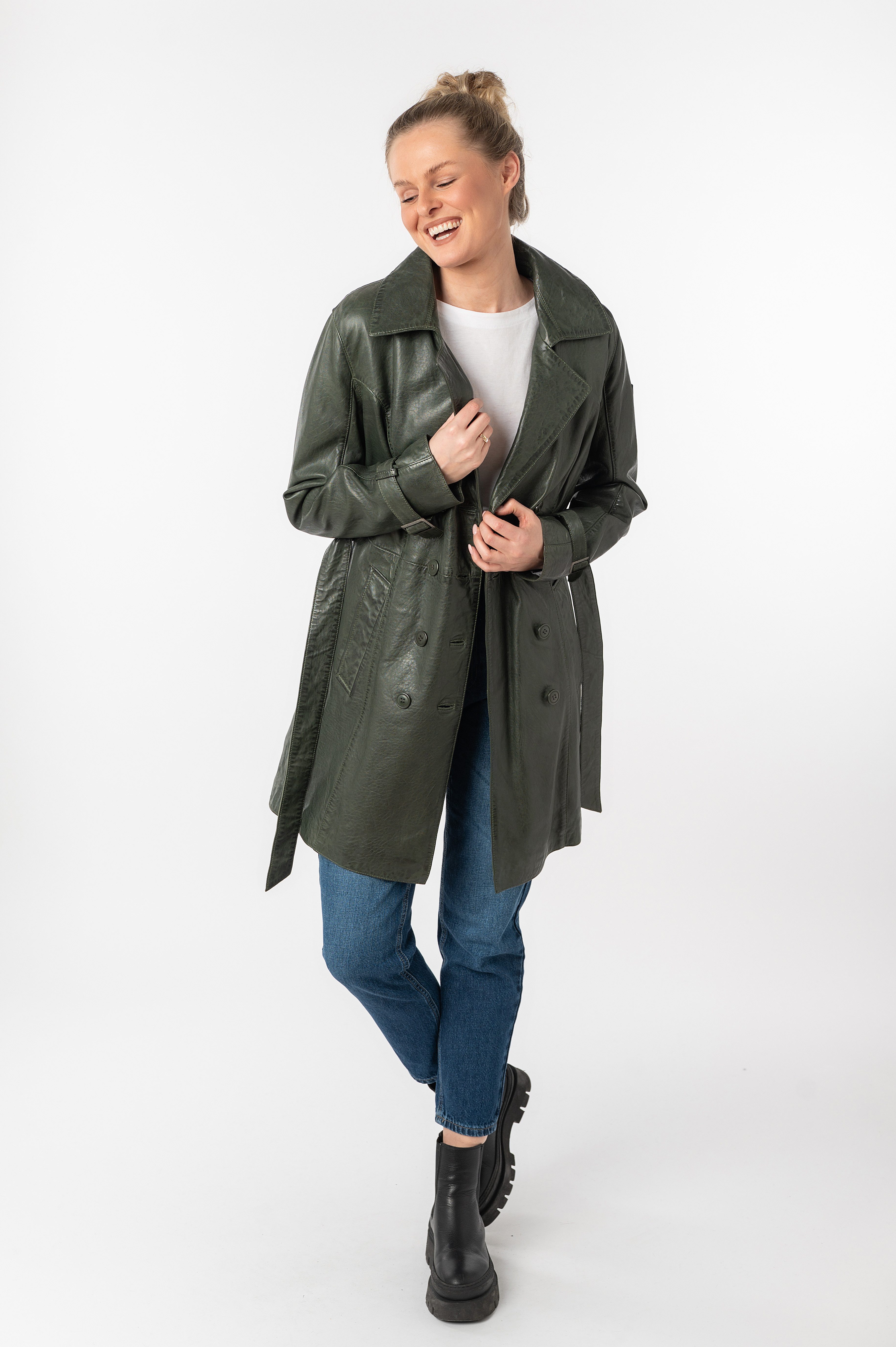 Mauritius Lange, leren jas GWTaresa Leren trenchcoat met strikriem (2-delig, Met een bindceintuur)