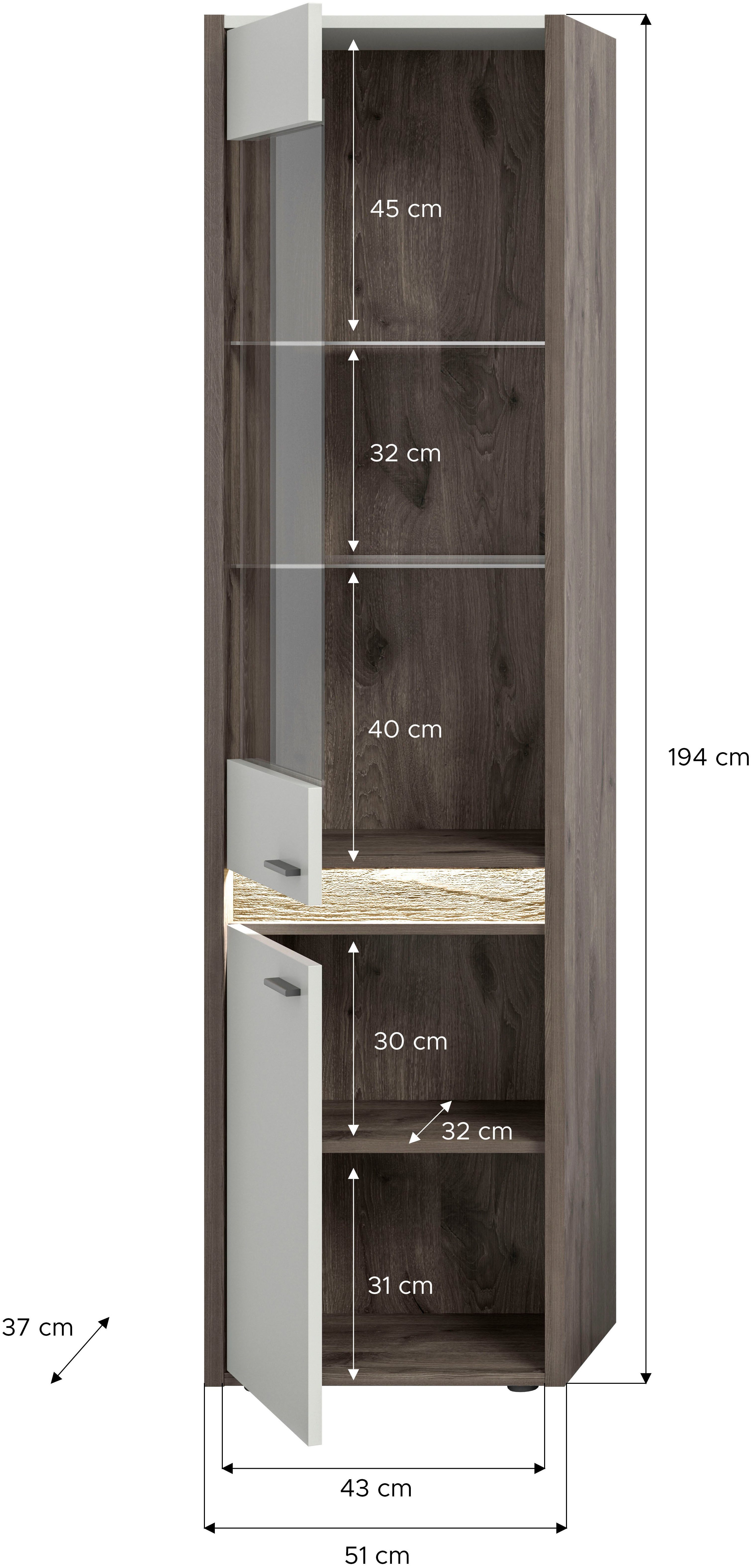 INOSIGN Vitrinekast Treviso, Hoogte 198 cm, incl. Frontverlichting, 2 deuren, 2 Glasplanken
