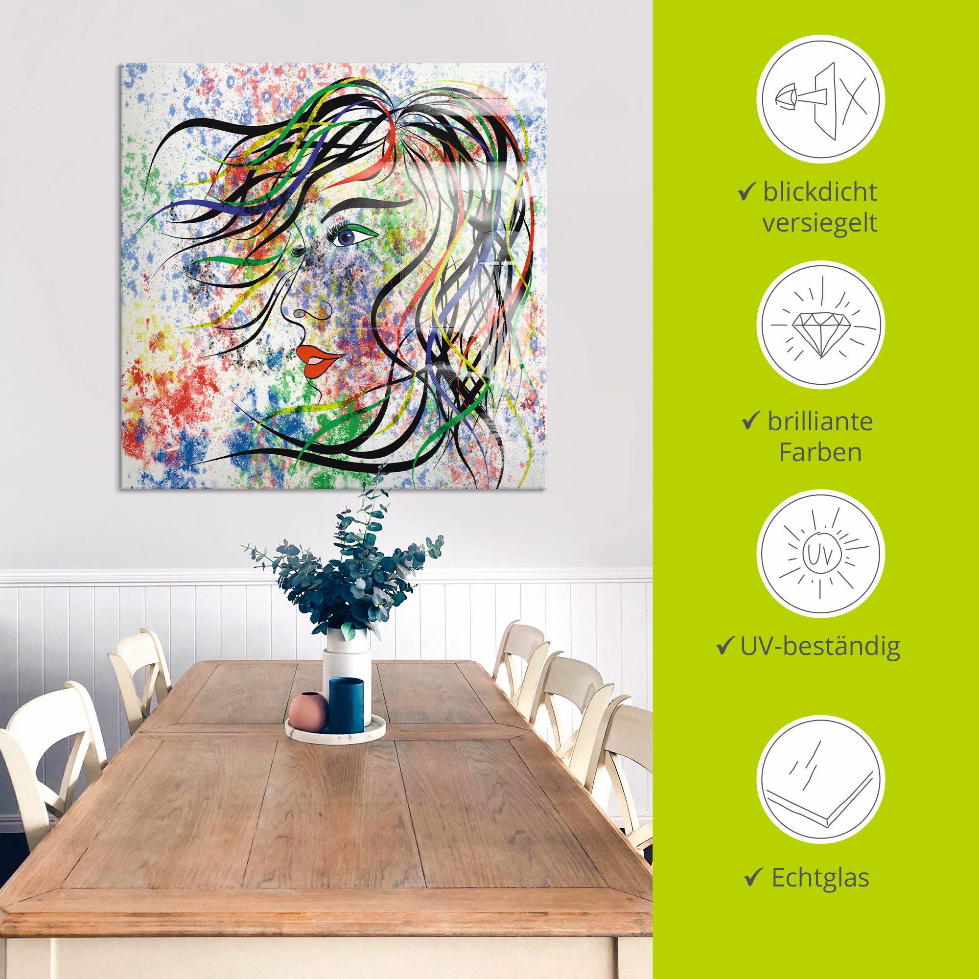 Artland Print op glas Modern portret in verschillende maten