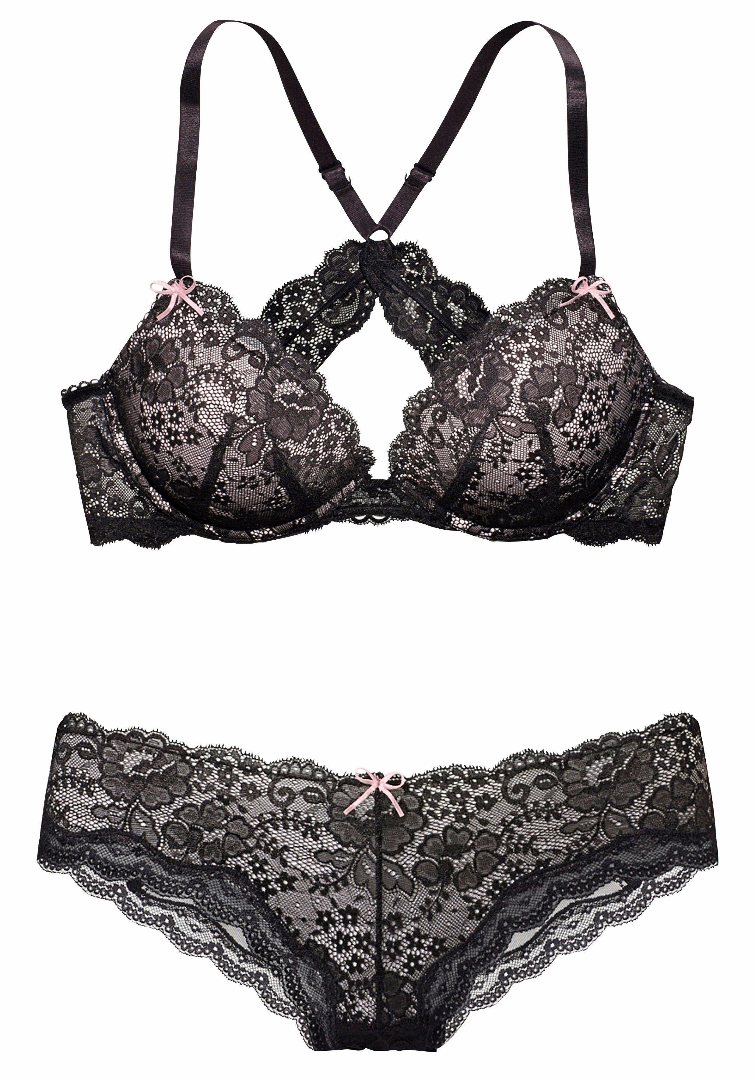 Lascana Set: push-up bh met delicaat kant, sexy lingerie, sexy ondergoed (set, 2-delig, Met hipster)